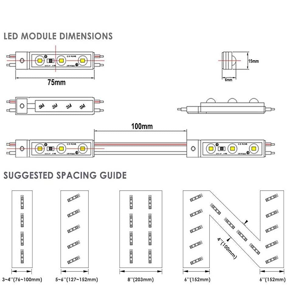 AOOYUANKE LED Module Lights, 6000K White, 200pcs, IP65 Waterproof, 5730 SMD, 150LM, Adhesive Backside, Model 66