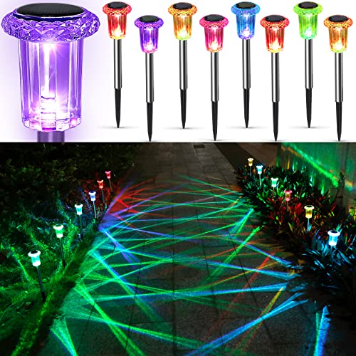 LIANGLOME Solar Lights Outdoor Pathway - 8 Pack Solar Lights Outdoor Waterproof Stainless Steel Solar Garden Lights for Landscap