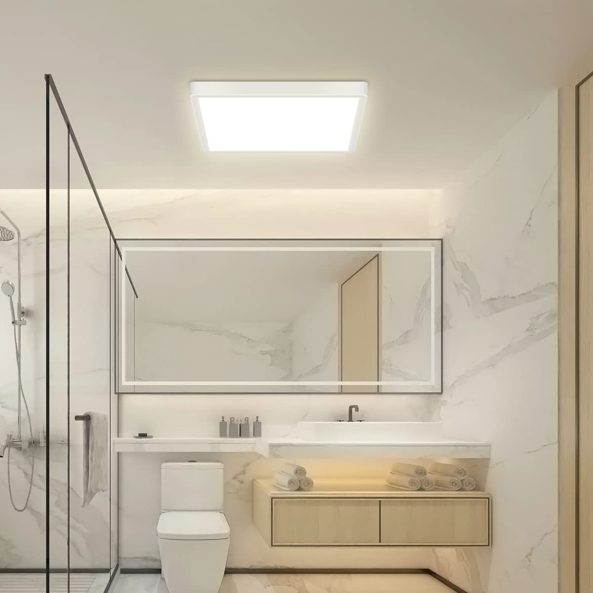 Tealight 12 Inch Dimmable Led Flush Mount Ceiling Light With Remote, 24W Full Cct Brightness Adjustable Square Led Ceiling Lamp,