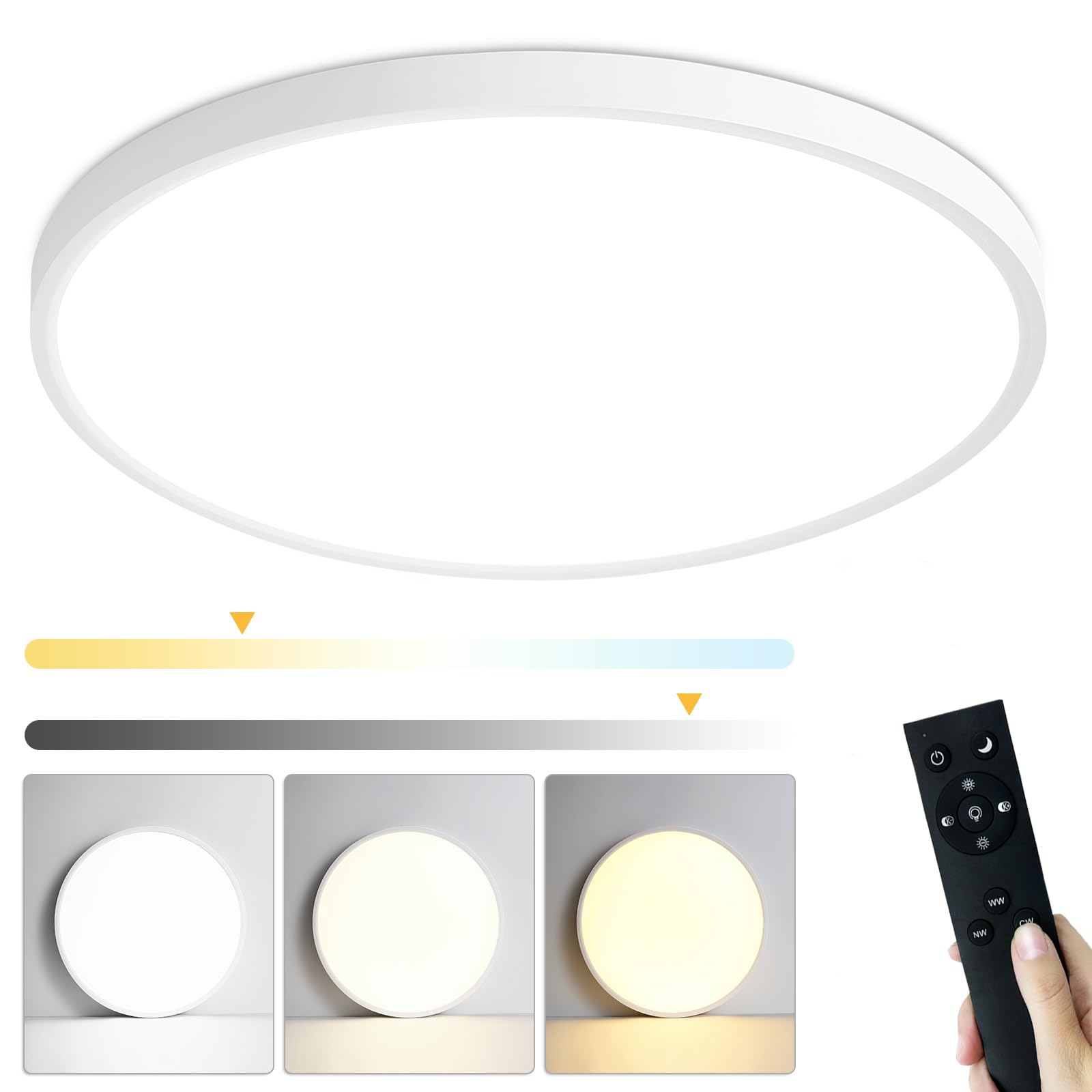 Hovenla 18 Inch Led Flush Mount Ceiling Light Fixture - 46W Dimmable Led Ceiling Light With Remote, 4600Lm, 3000-6000K Adjustabl