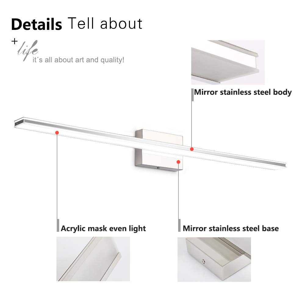 BRIVOLART Bathroom Vanity Light Bar, 28W LED, 40in Stainless Steel, Chrome Finish, Model 6420