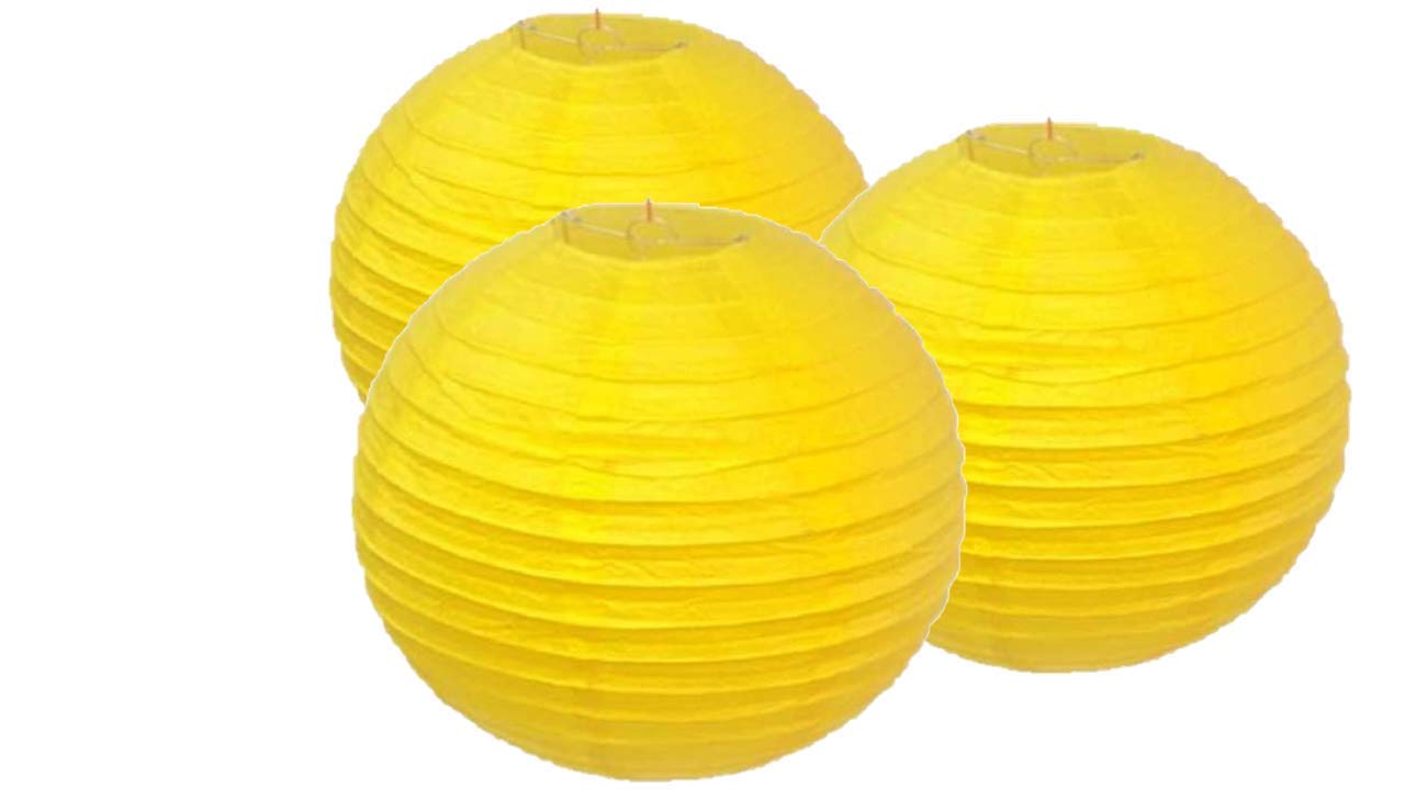 4''6''8''10''12''14''16''18 Round Paper Lanterns Lamp Wedding Birthday Party Decoration Pack Of 3 (Yellow, 18''/45CM)