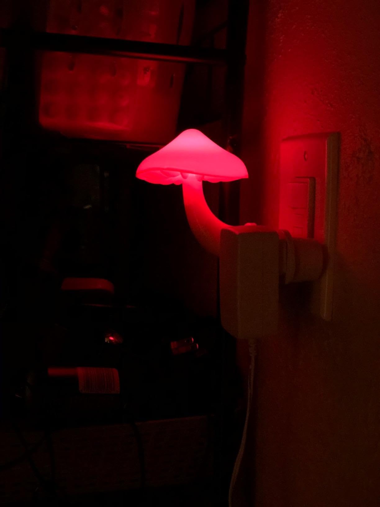 AUSAYE LED Night Lights Plug-in, 5 Pack Mushroom Design, Red, Plastic, Model L-7515 for Bedroom, Bathroom, Hallway, Stairs, Kitchen