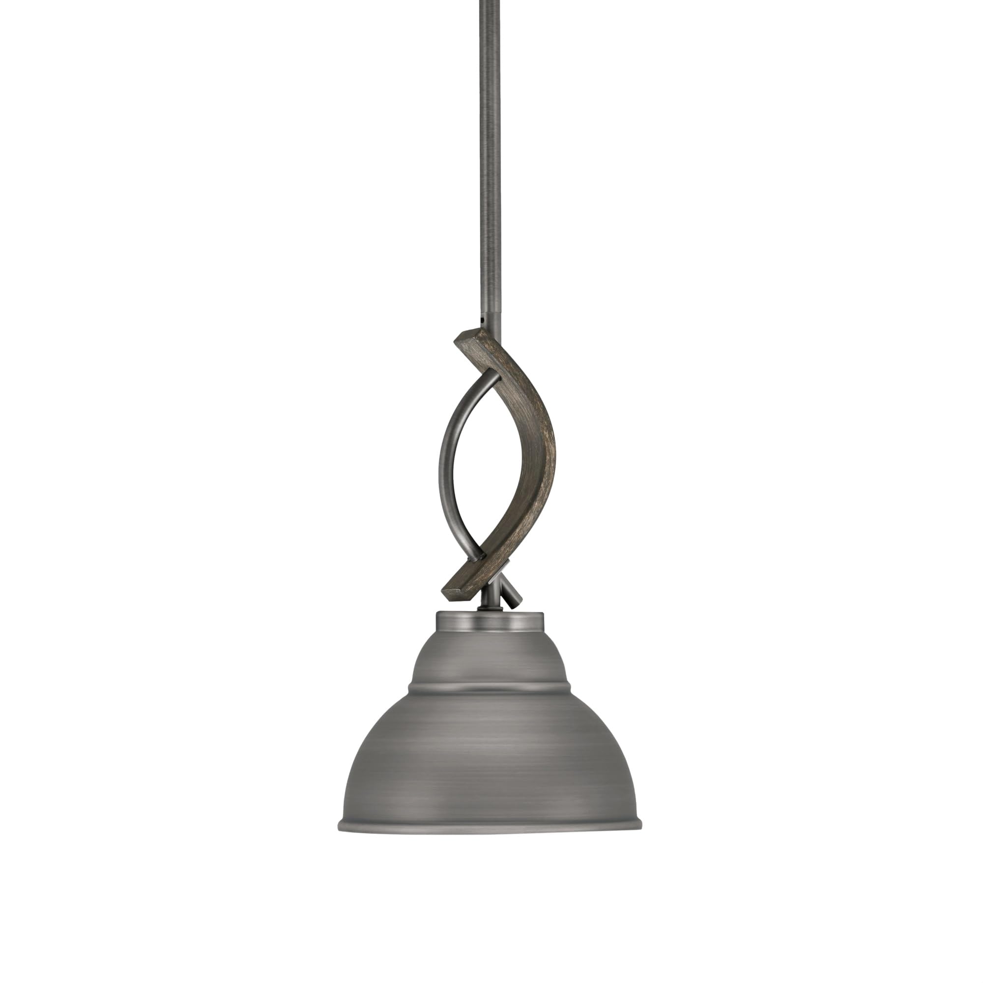 Toltec Lighting Monterey Stem Hung Mini Pendant - 7in Graphite Double Bubble Metal Shade, Distressed Wood-Look Finish