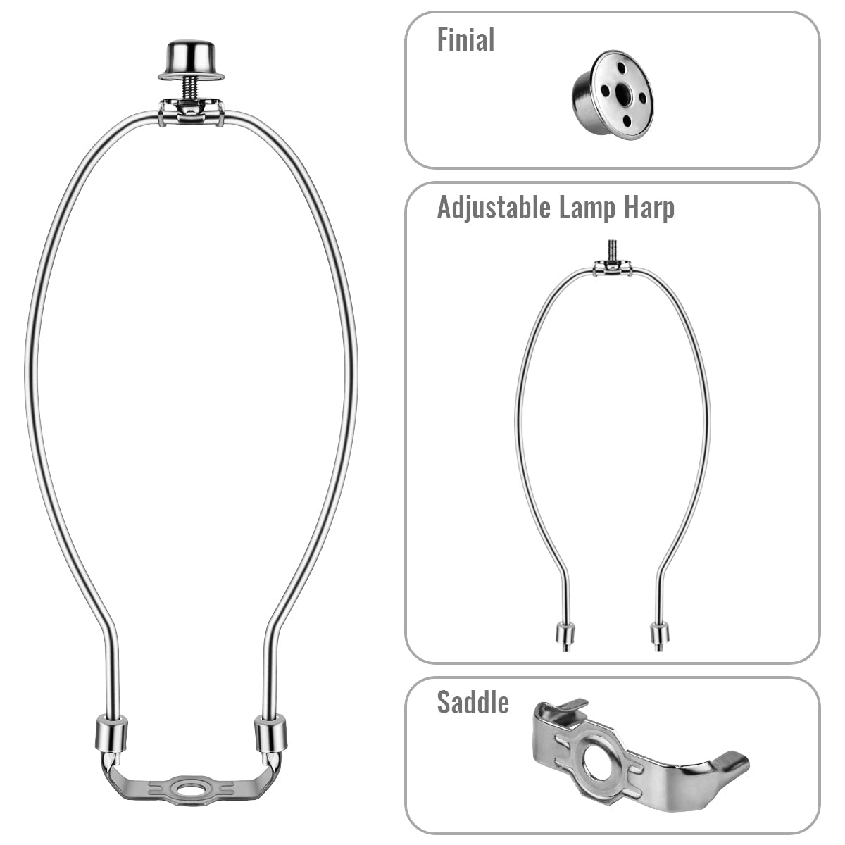 2 Pcs 10Inch Lamp Shade Harp Holders - Detachable Diy Lighting Accessories For Floor Lamps & Table Finials (Nickel)