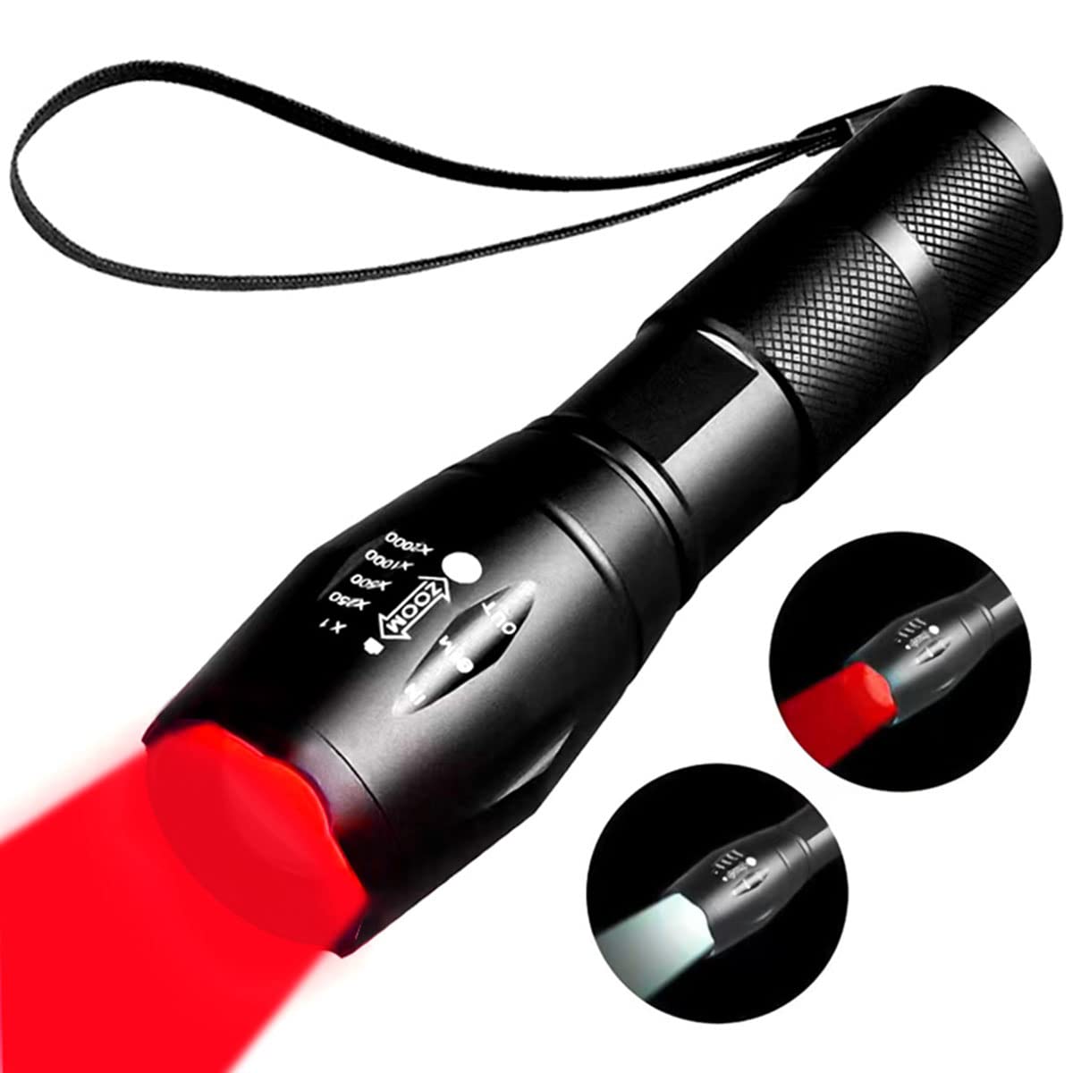 Yzyoe Rechargeable Red Light Flashlight, 2 In 1 White Lights And Led Red Light,2 Modes,Outdoor Variable Focus Portable Red Light Mini Flashlight.