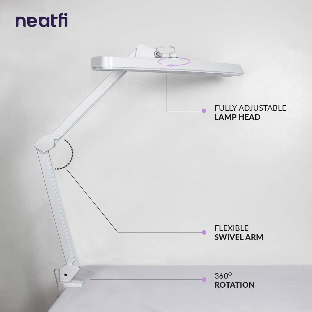 Neatfi XL LED Task Lamp - 2500 Lumens, Dimmable, 3000-6000K, Clamp, White, Model 9505LED-30CCT-C