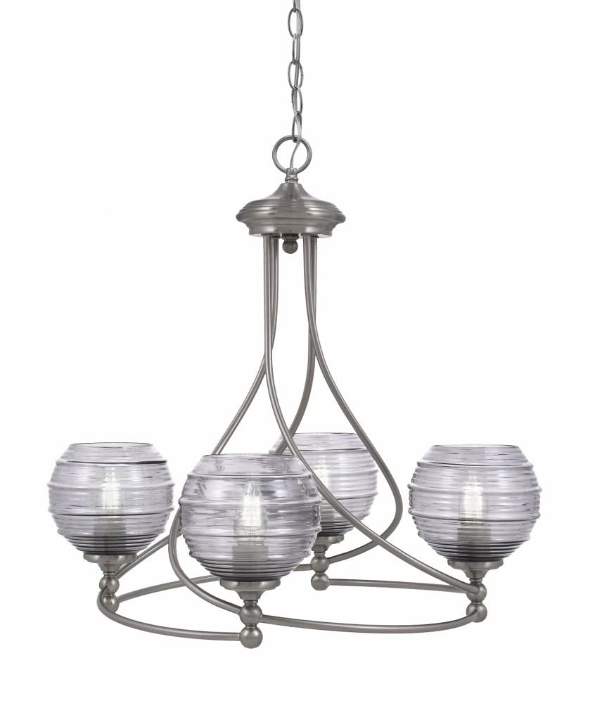 Toltec Lighting 904-Bn-5112 Capri - 4 Light Uplight Chandelier-22.75 Inches Tall And 22.75 Inches Wide, Finish Color: Brushed Nickel, Glass Color: Smoke Ribbed