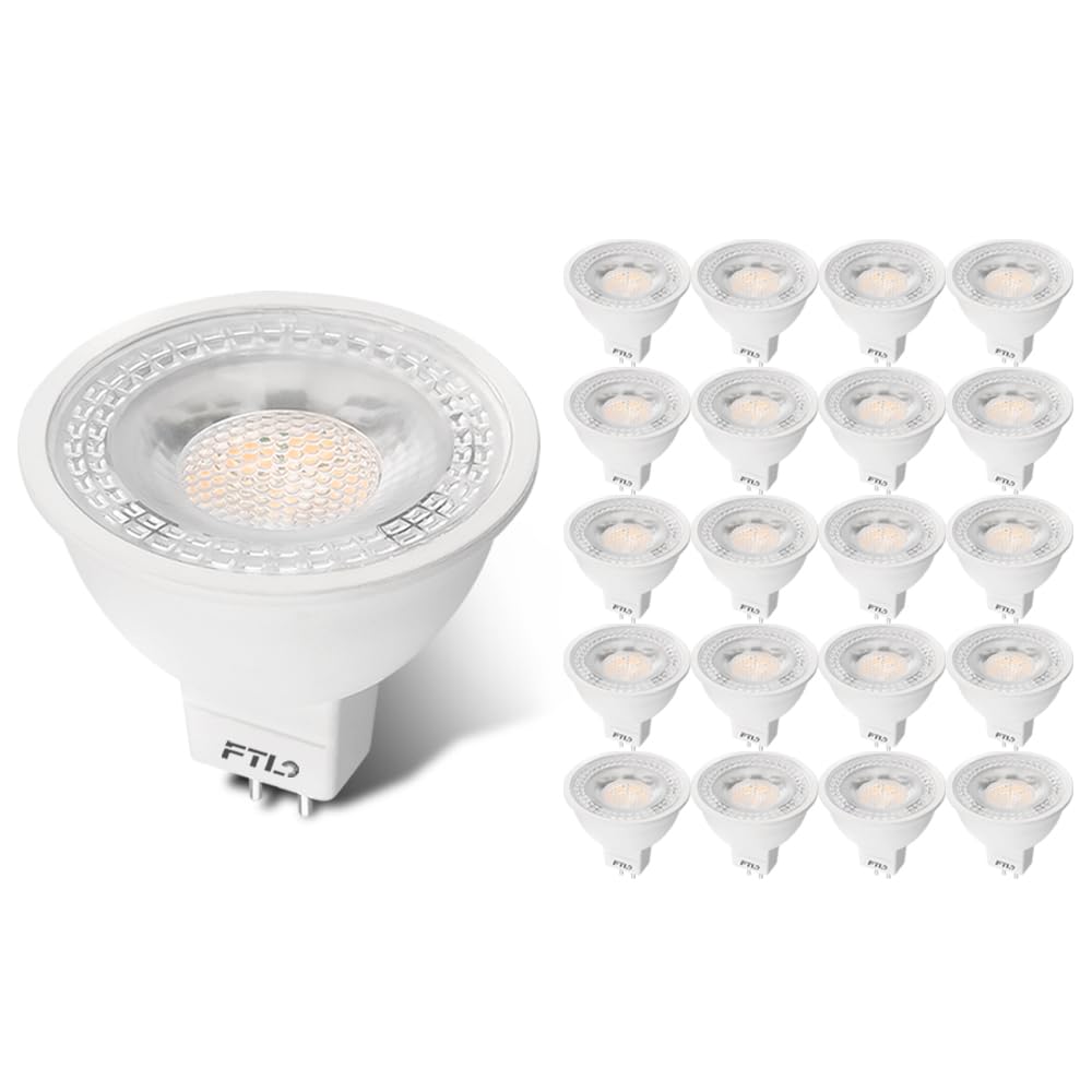 Ftl 20-Pack Mr16 Led Bulb Warm White 3000K Gu5.3 Non-Dimmable 12V 5W 50W Halogen Equivalent Bipin Base 40 Degree Spot Light For Track Lighting  Outdoor Landscape Lighting