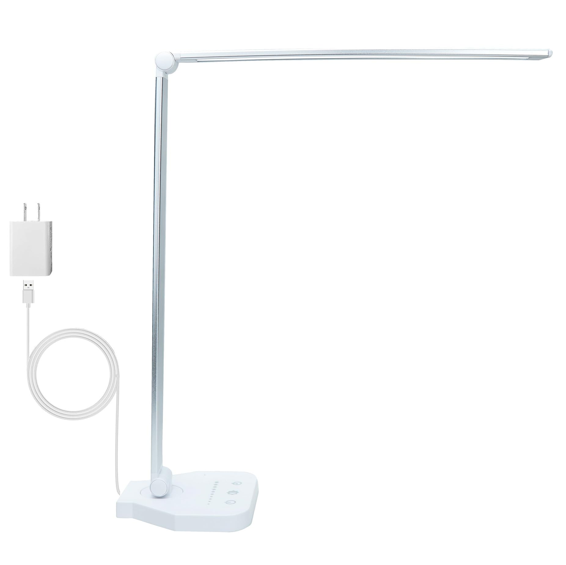 AMIS Direct LED Desk Lamp, Dimmable, 5 Lighting Modes, USB Charging, Silver, Model BX