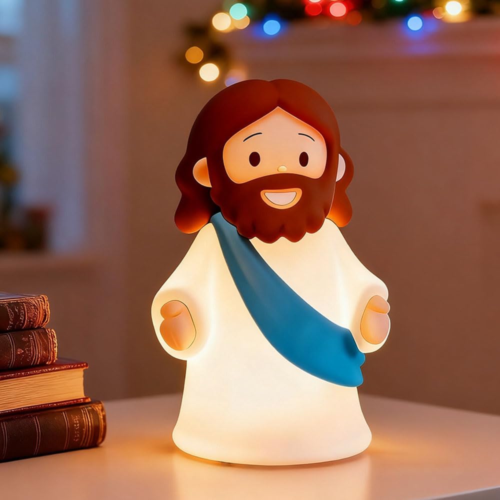 KangTen CHEN Jesus Night Light Rechargeable Bedside Night Light Dimmable Silicone LED Light Ideal for Religious Gatherings  Gifts for Sunday School  Baptism Presents  Easter Egg Decorations (Blue)