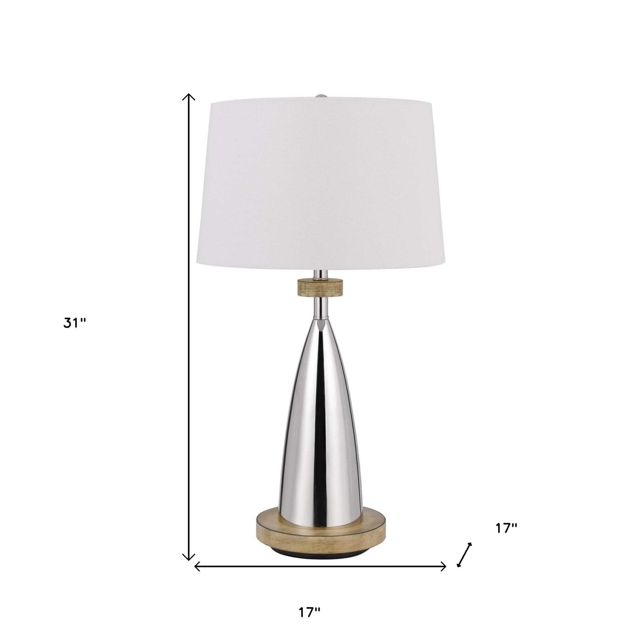 Homeroots Usb Table Lamp - 31 In. Silver Metallic With White Empire Shade, Model 524742