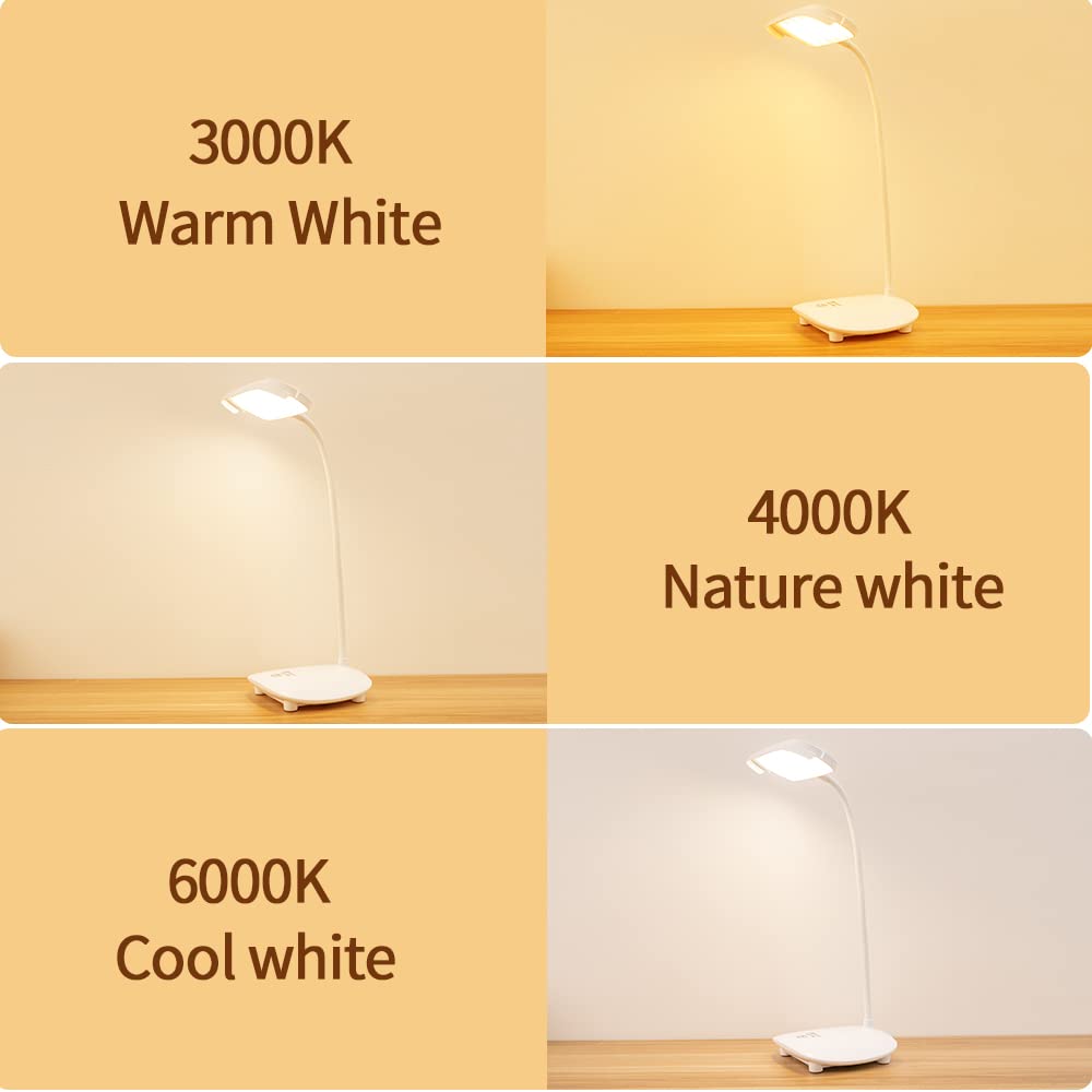 MAYTHANK Cordless LED Desk Lamp, Touch Control, Dimmable, Gooseneck, Rechargeable, White, Model TAID-1109-321