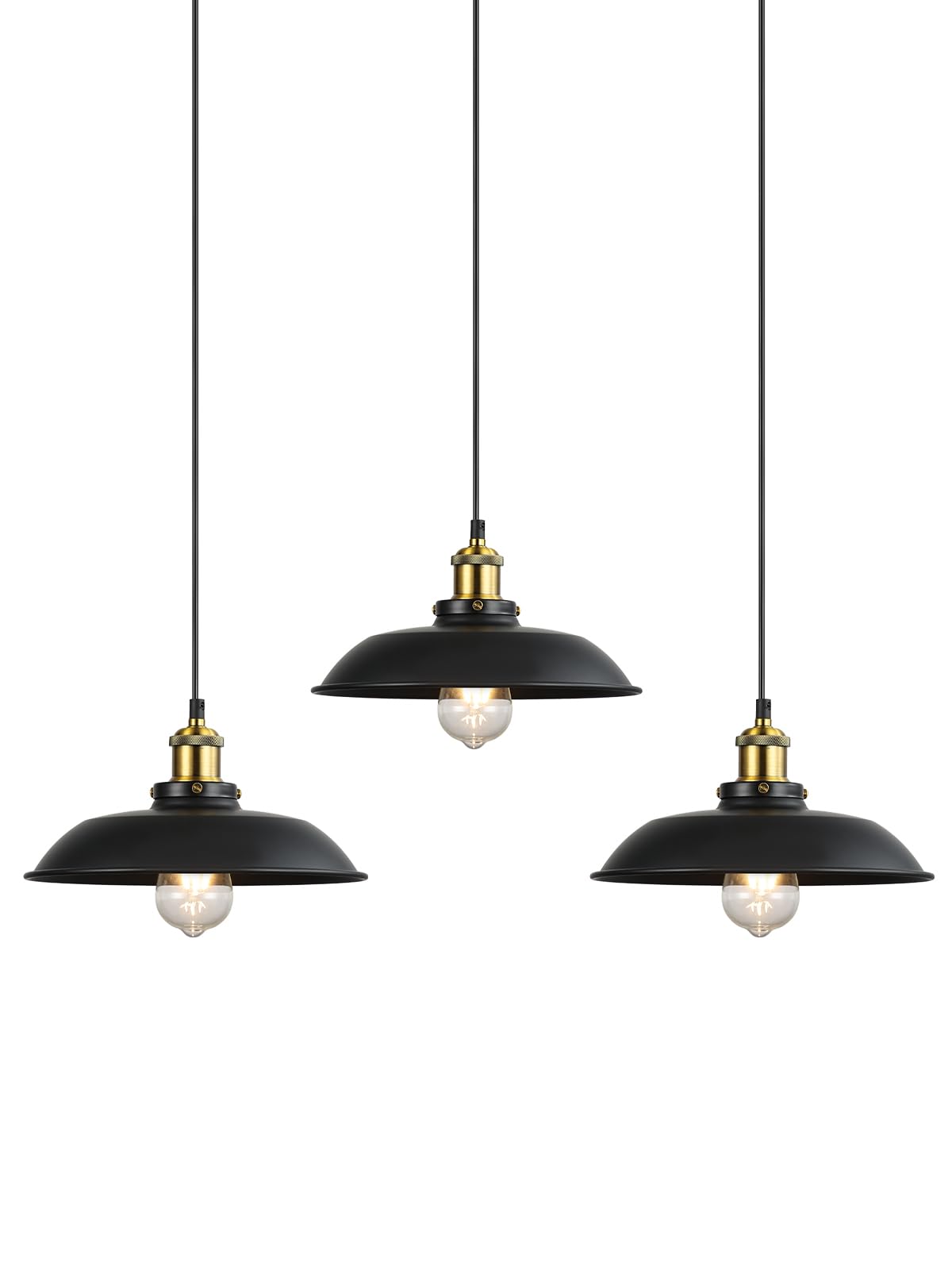 Newrays Pendant Lights - 3 Pack E26 E27 Black Metal Lampshade - Vintage Farmhouse Lighting for Kitchen Dining Room Bar Foyer - Model PD-28