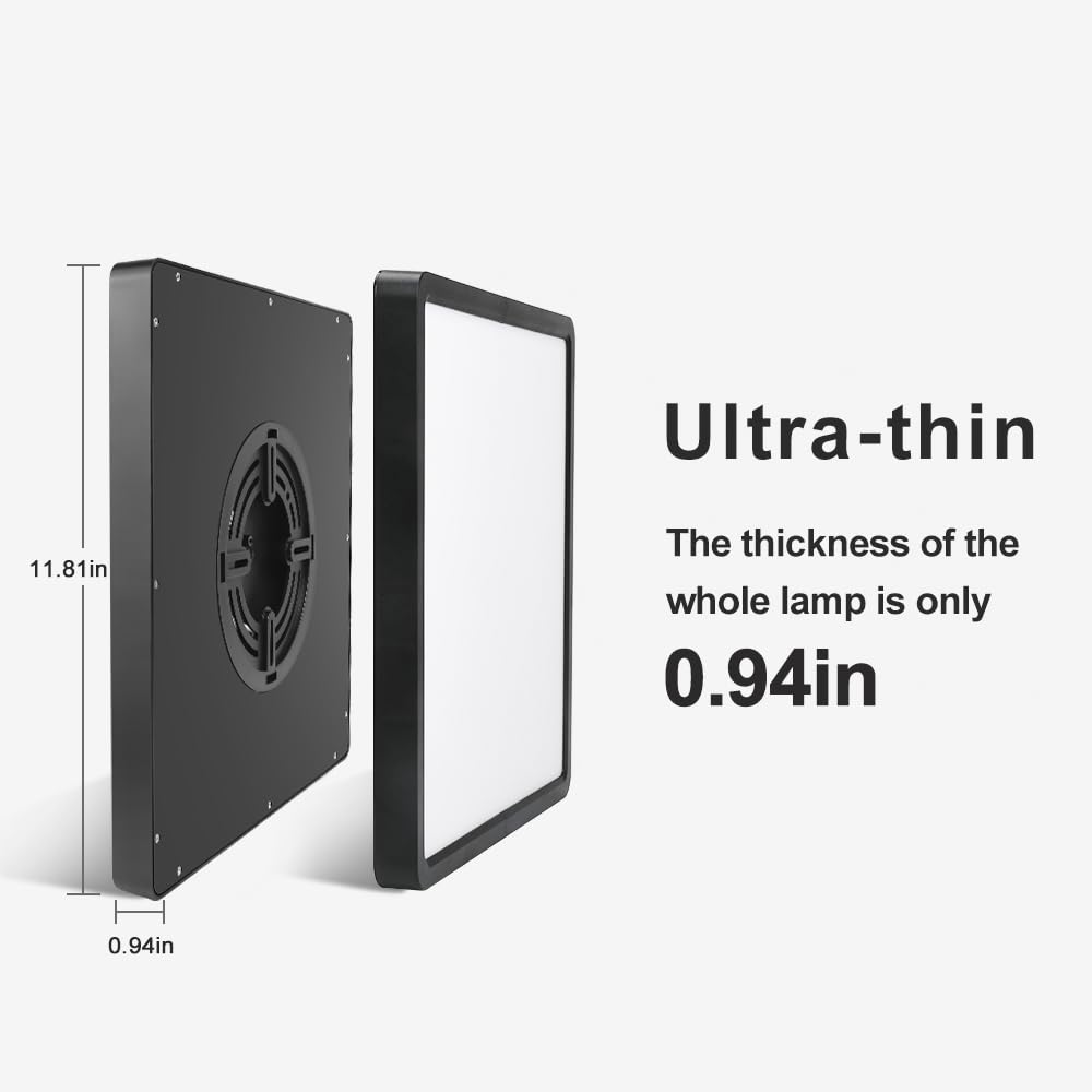 board-styletec 12inch LED Flush Mount Ceiling Light, 24W Cool White, Square Black Plastic Panel for Bedroom, Kitchen, Living Room