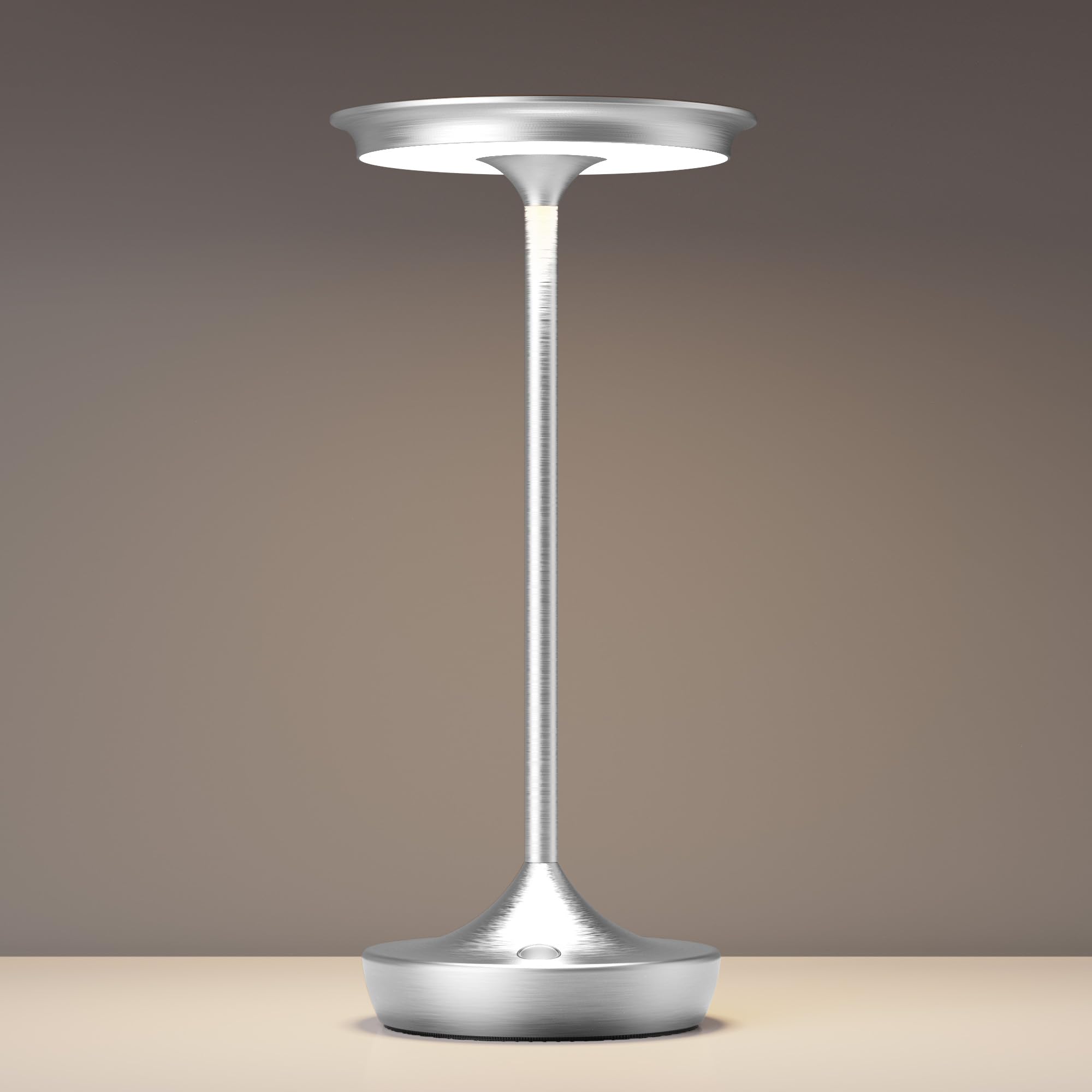 YHT Cordless Rechargeable Table Lamp, Waterproof 6000mAh Battery, 3 Color Dimming, Aluminum, Sliver, Model 825, 1 Pack