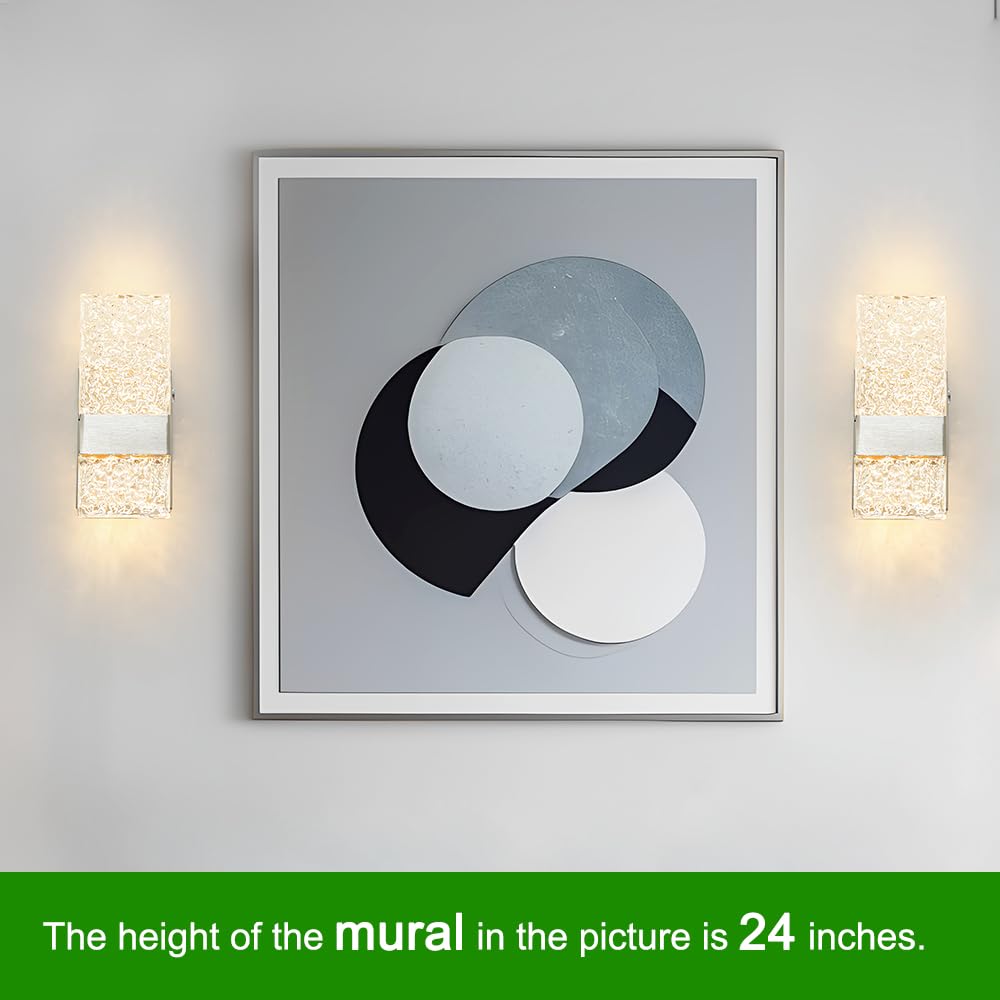 Ditoon Modern Brushed Nickel Wall Sconces Set of 2 - Rechargeable LED Lighting, Wireless, 9.2in, Acrylic Shade, Art Deco Design