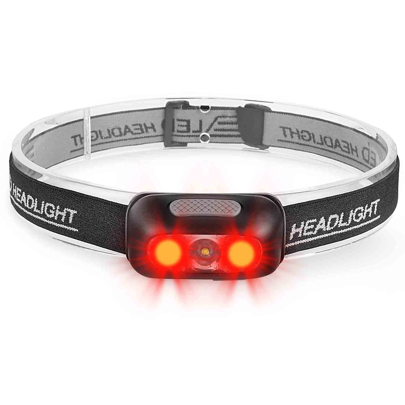 Geekhigh Rechargeable Headlamp, 500 Lumen, 5 Modes, IP54 Water-Resistant, Adjustable Strap, 1 Pack, Red, Model H14G