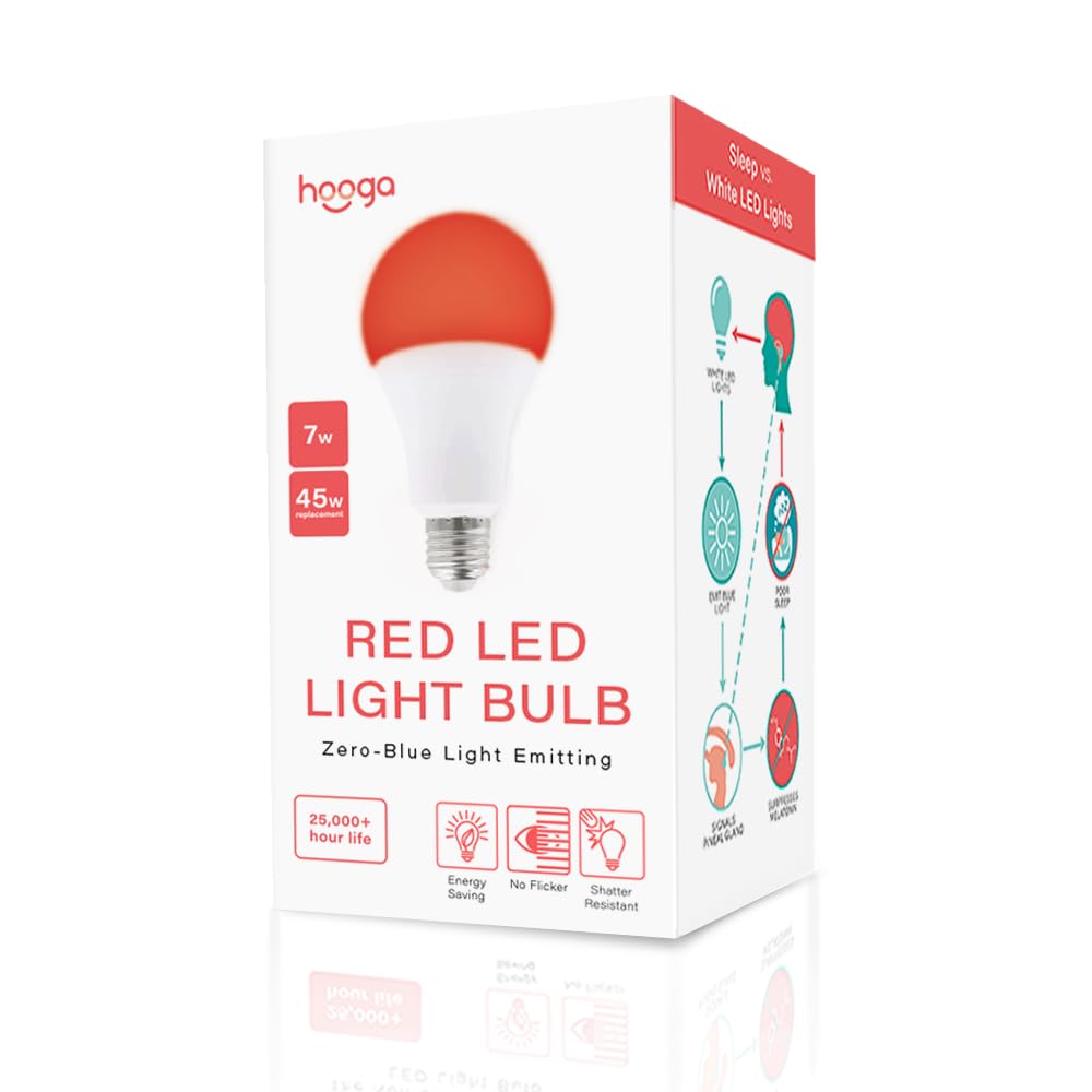 Hooga Sleep Light Bulb - Blue Light Blocking Red Night Light, 625Nm For Healthy Sleep - Baby Nursery, 7W Led, 45W Replacement Si