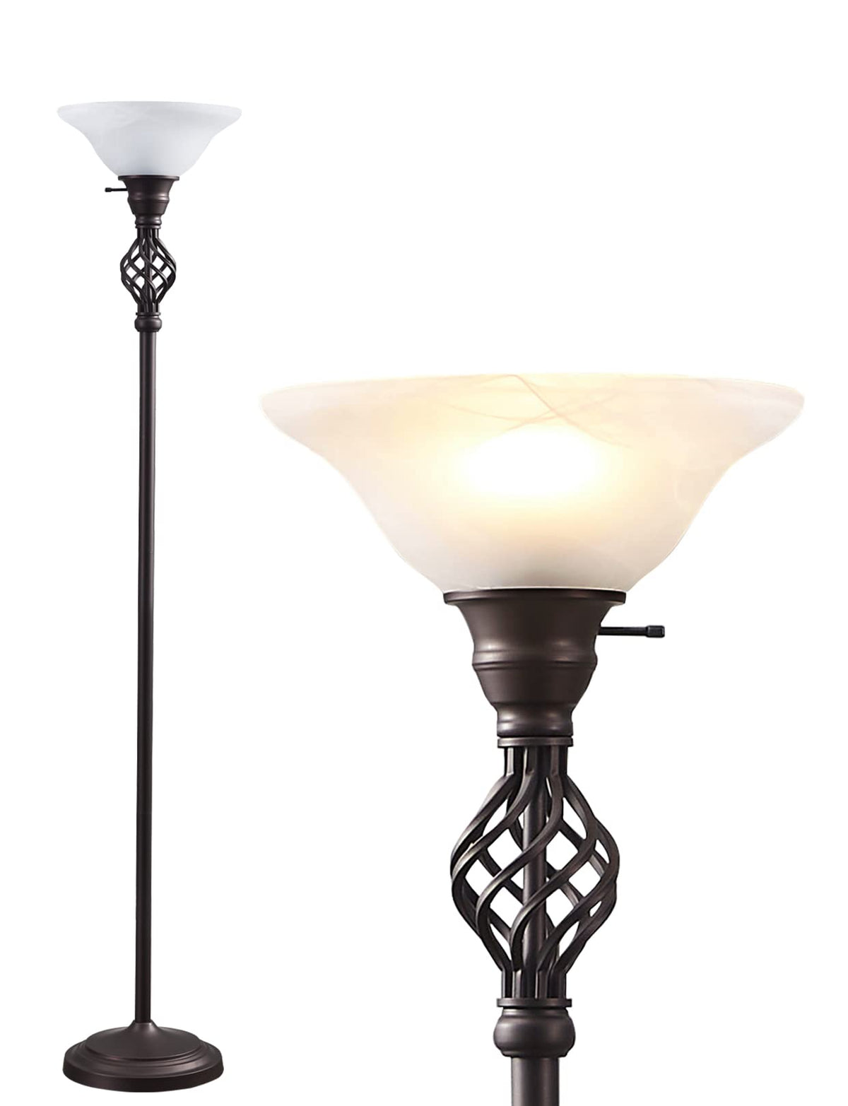 Gyrovu Victorian Floor Lamp With White Swirl Glass Shade, Standing Lamp For Living Room 72-Inch Tall Floor Lamp Pole Light For L