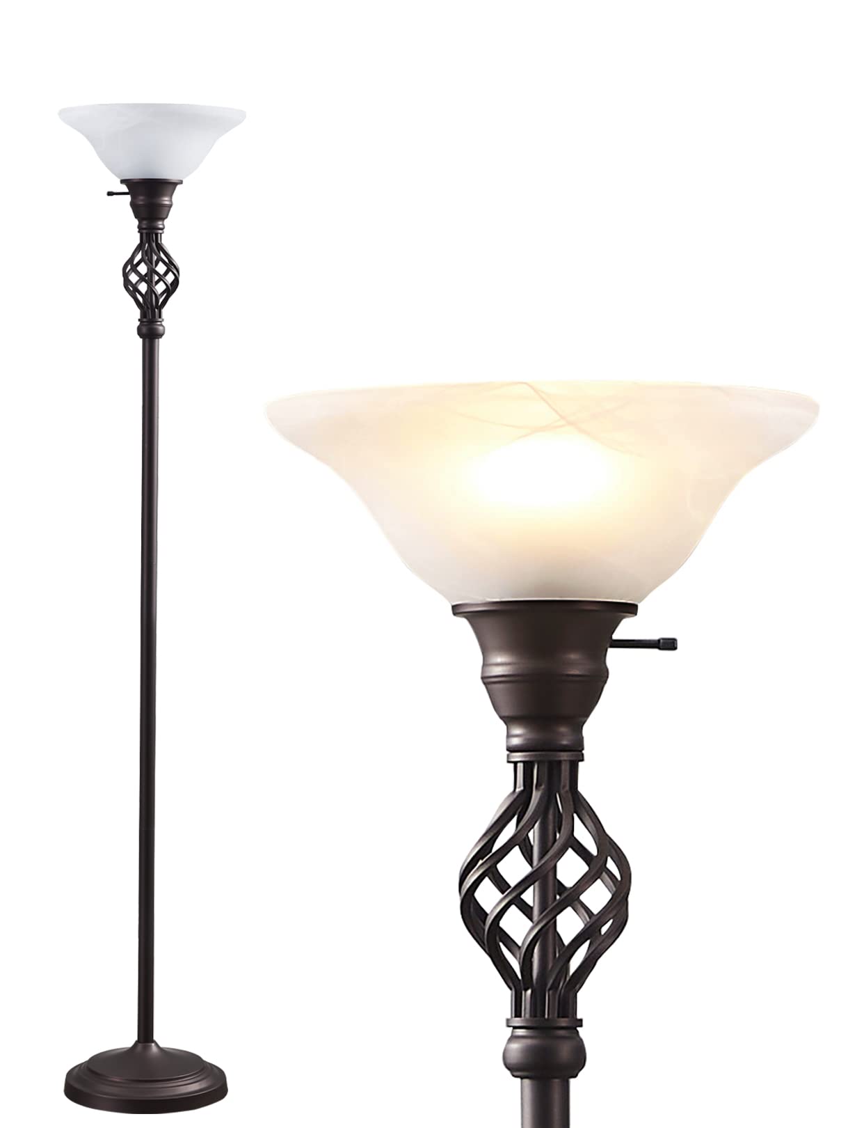 GyroVu Torchiere Floor Lamp - LED Reading Light with Glass Shade, 2 Heads, Yellow Lampshade, Model 5508