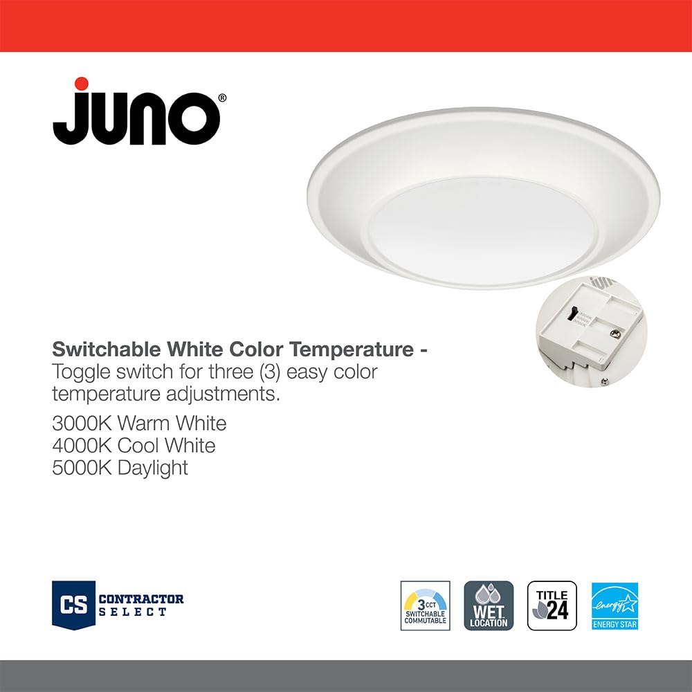 Juno Jsbt 6-Inch Slimbasics Tapered Disk Downlight, Switchable, White (6 Pack)