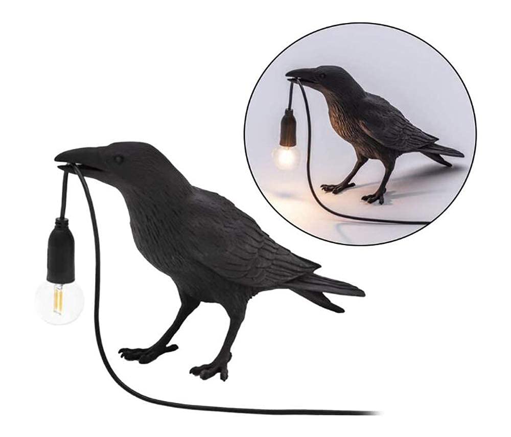 Nordiem Crow Table Lamps Bird Desk Lamp Bedroom Wall Sconce Lamp Light Resin Decoration E12 110V Led Bulb (Black Sitting Table Lamp)