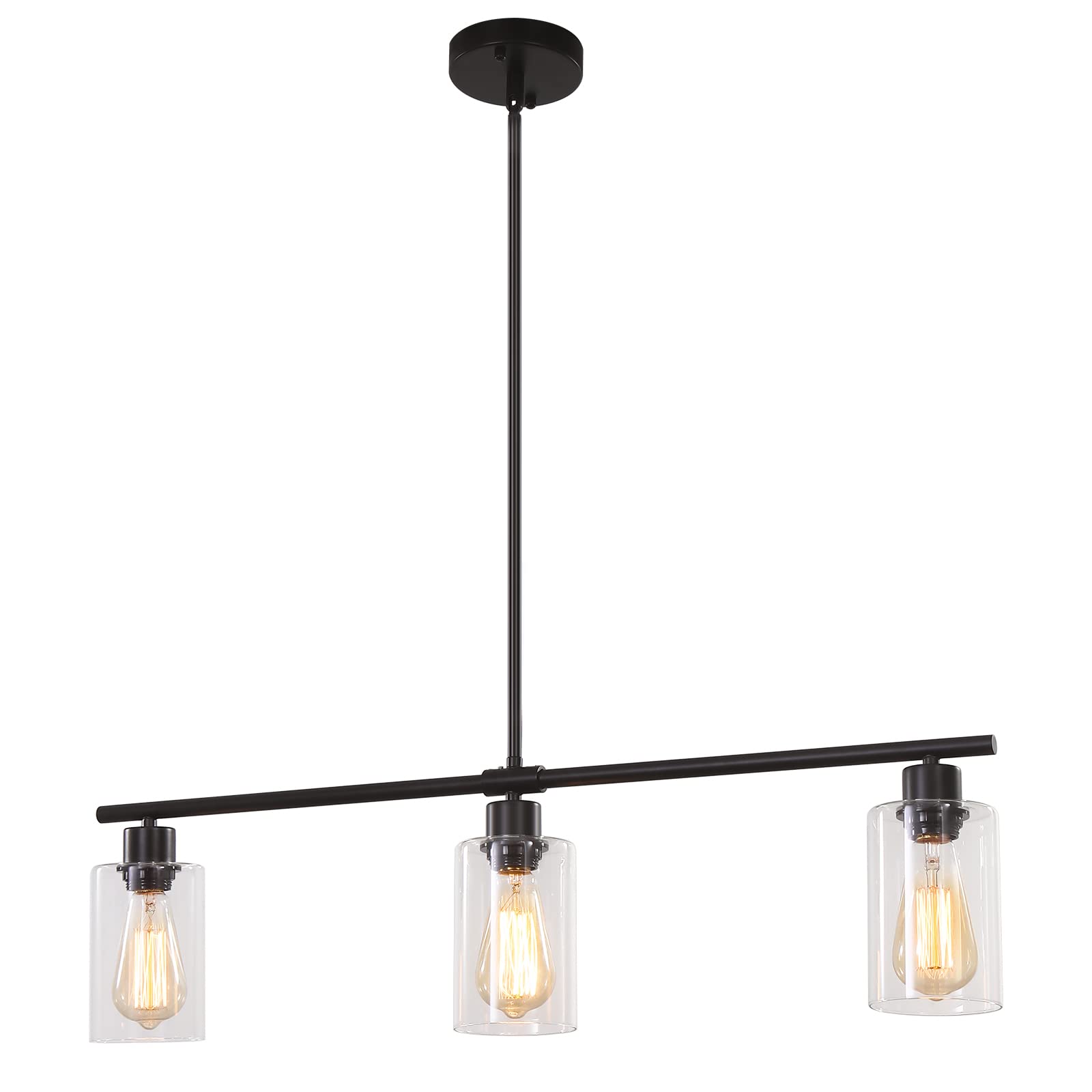 LJHhowe Modern Kitchen Lights 3 Lights Black Linear Chandelie Pendant Light Kitchen Island with Glass Shades Hanging Light fixtu