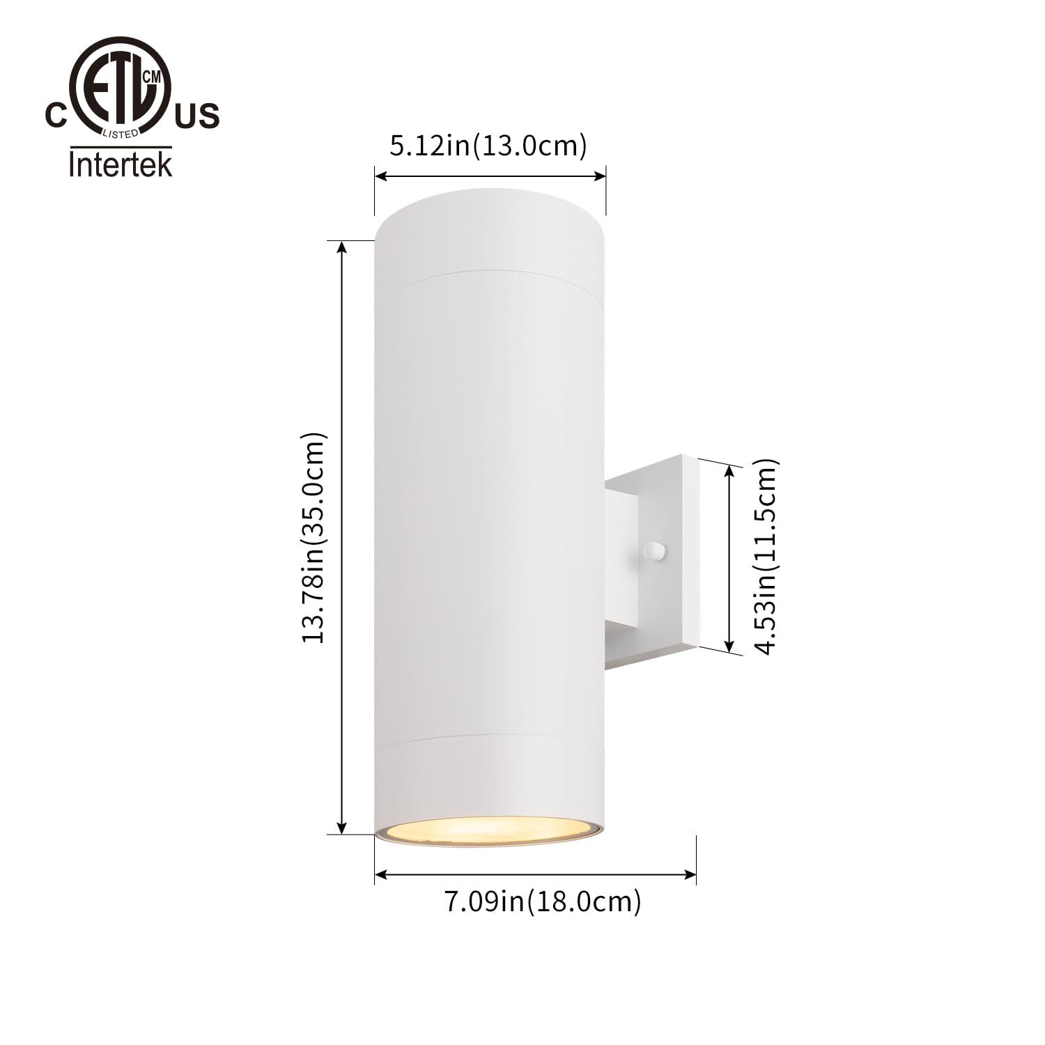 mirrea 14" Modern Outdoor Porch Light, Waterproof Aluminum Wall Sconce, Matte White, 2-Pack, Model B12A130