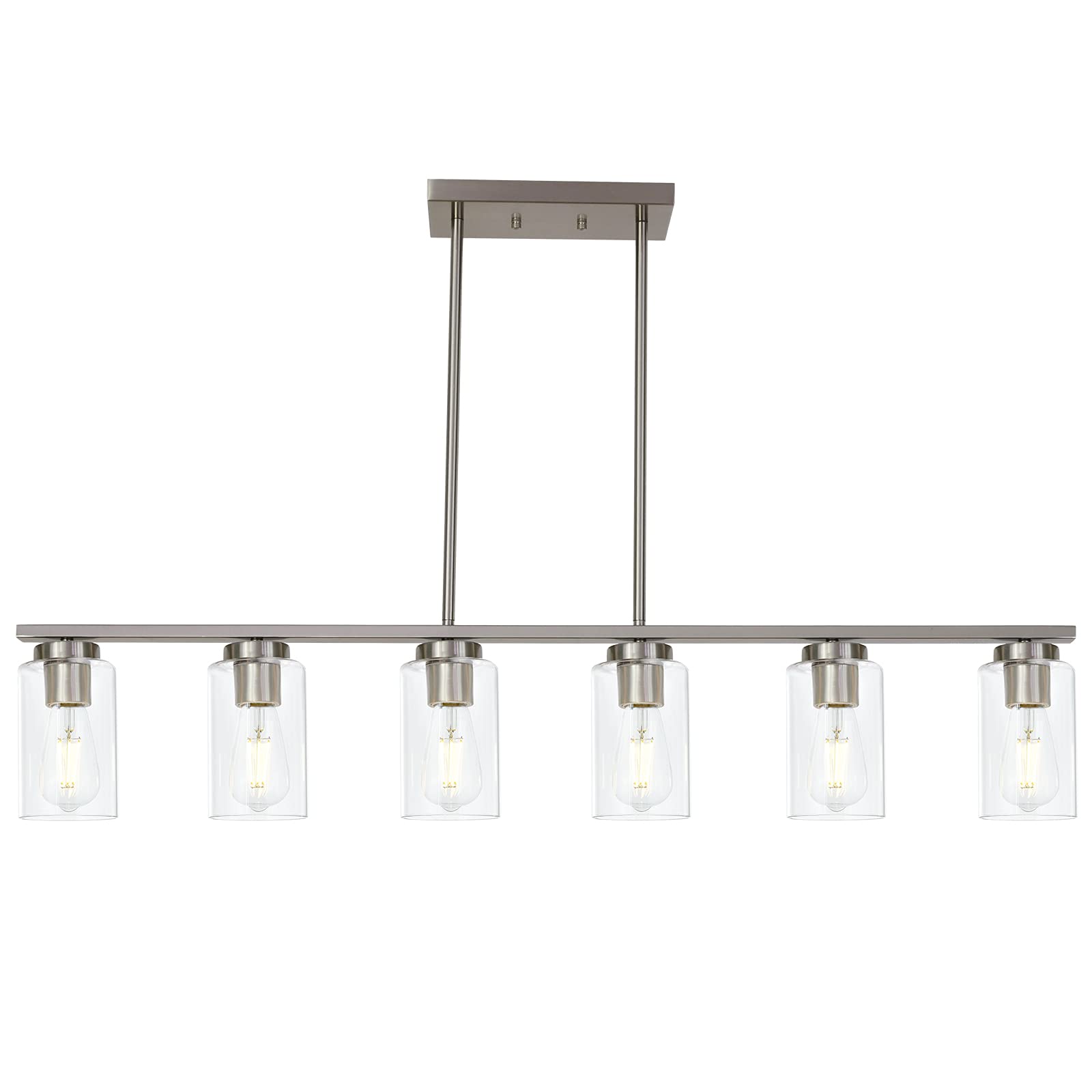 Todoluz 6-Light Kitchen Island Lighting With Clear Glass Shades  Modern Linear Pendant Light Fixture For Dining Room Pool Table  Brushed Nickel Finish