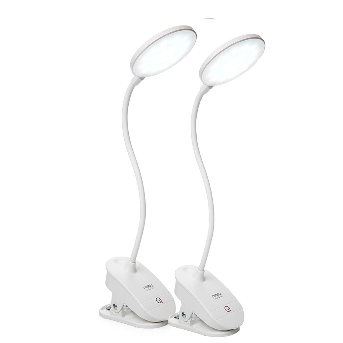 Miady 2 Pack Clip on Lamp,Battery Powered Reading Light,Clamp for Bed with 3 Brightness Level,USB Rechargeable