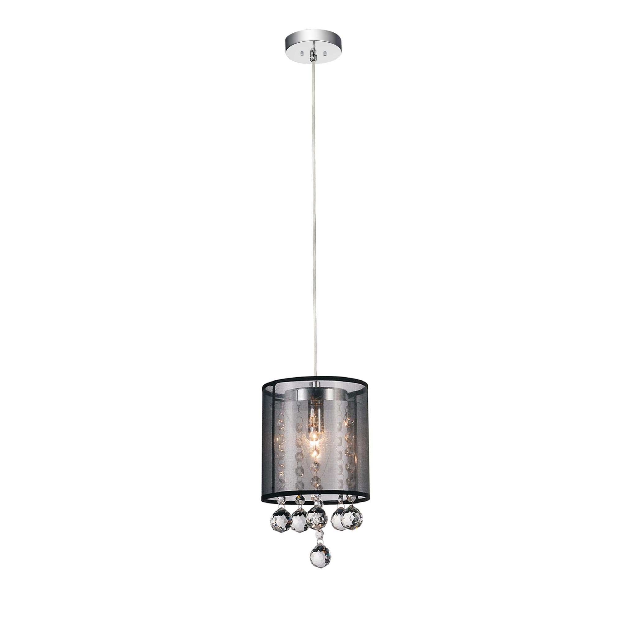 Cwi Lighting Chrome/Clear Metal Mini Pendant With Drum Shade - 1 Light Ceiling Fixture
