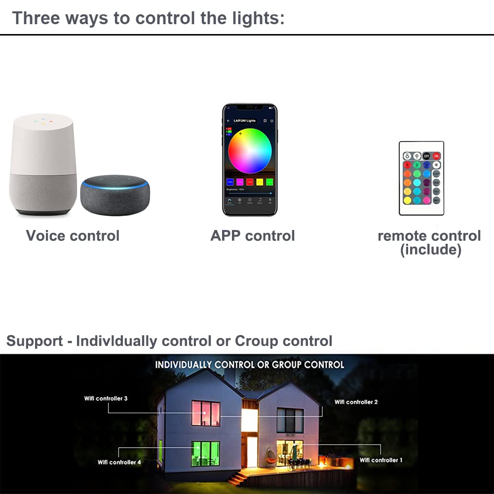 LAIFUNI RGB Under Cabinet Lights, LED Light Bar, Dimmable, Remote Control, 12 Inch, 3 Pack, Aluminum, Compatible with Alexa, Google Home