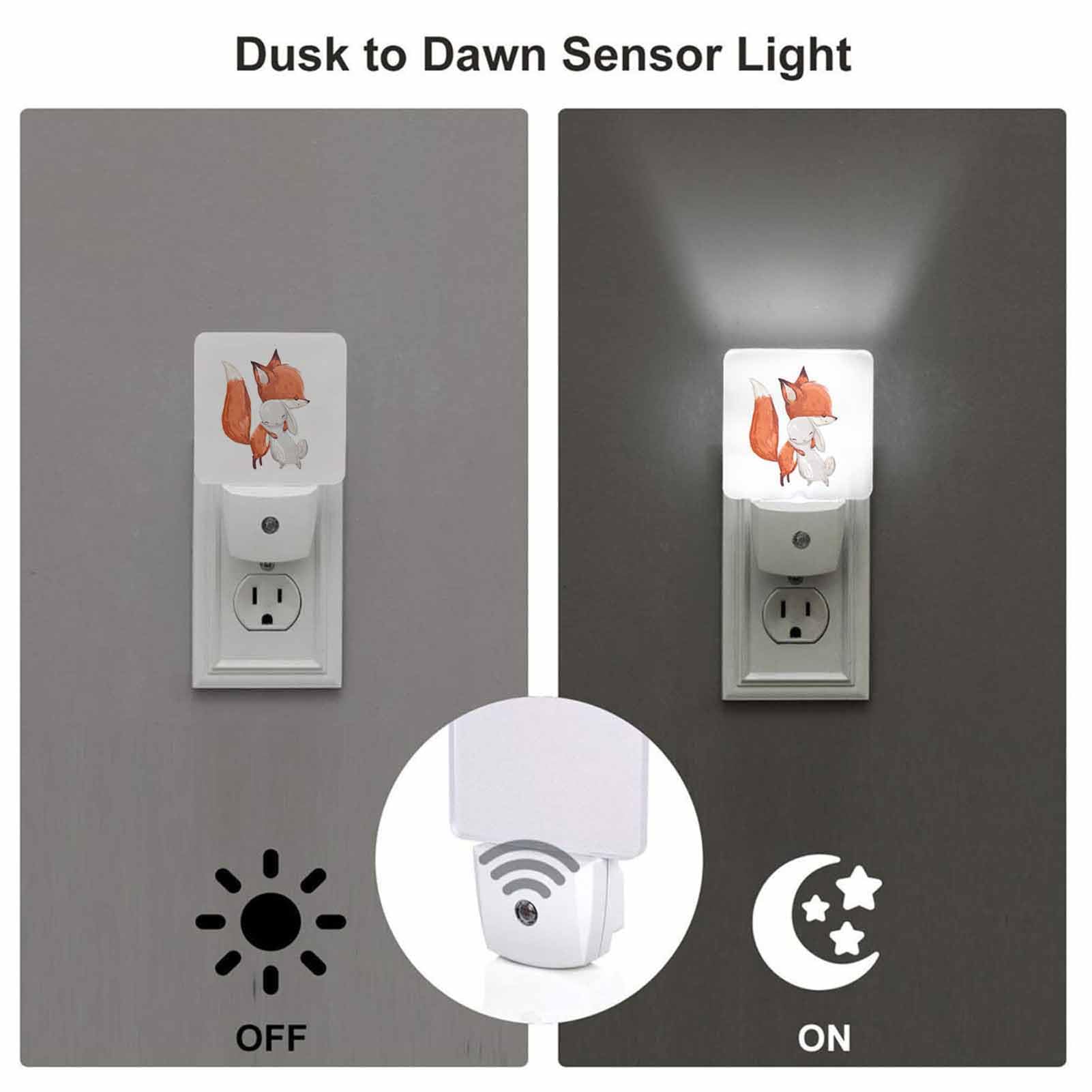 Chrobak LED Night Light with Dusk to Dawn Sensor, Fox and Hare Design, Energy Efficient, Model WML-Night-Light-231023-139