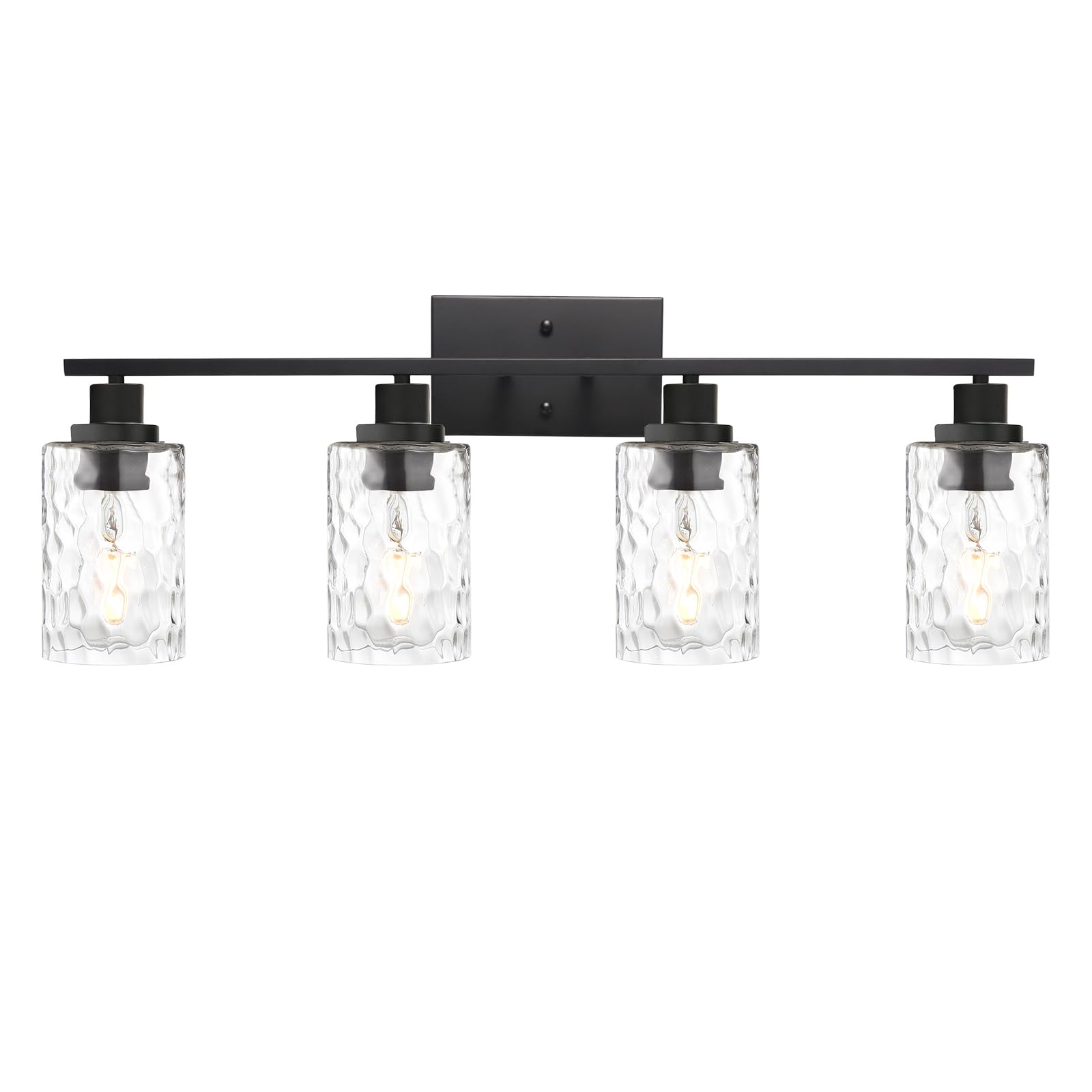 MELUCEE Wall Light Fixture, 4-Light Black Metal Vanity Light with Clear Hammered Glass, Model 6919305763081