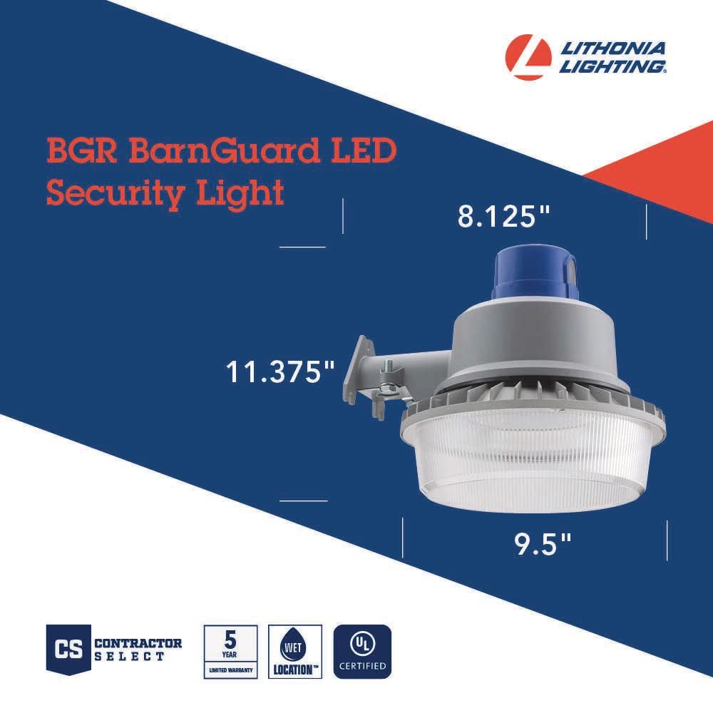 Lithonia Lighting Outdoor BGR P2 LED Security Light, 4000K, Gray, Metal, Dusk-to-Dawn, Model BGR LED P1 40K MVOLT PER DNA M
