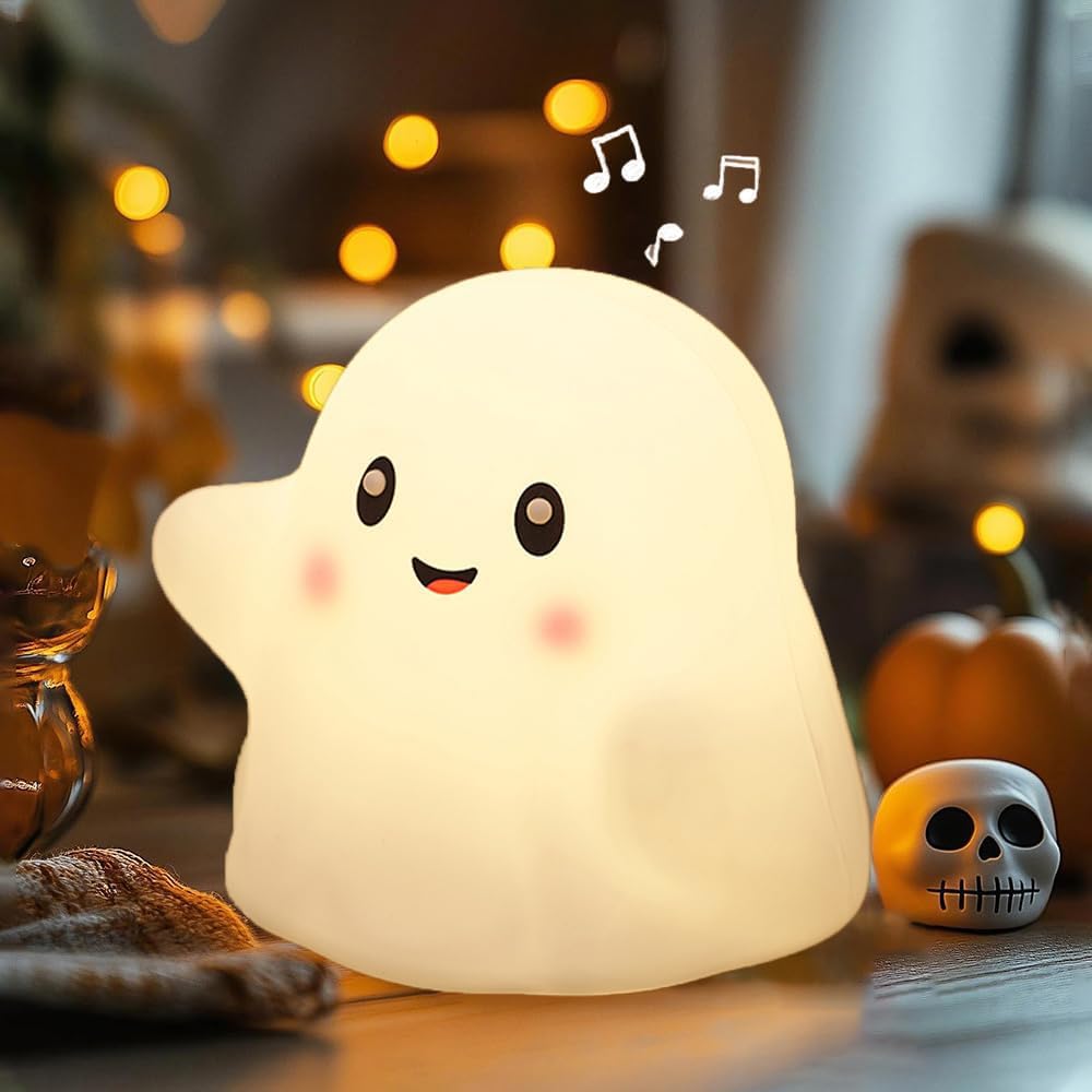 magical JD Ghost Night Light for Kids, Silicone, 13 Sound Effects, 3 Brightness Levels, White Ghost, Model A-6603