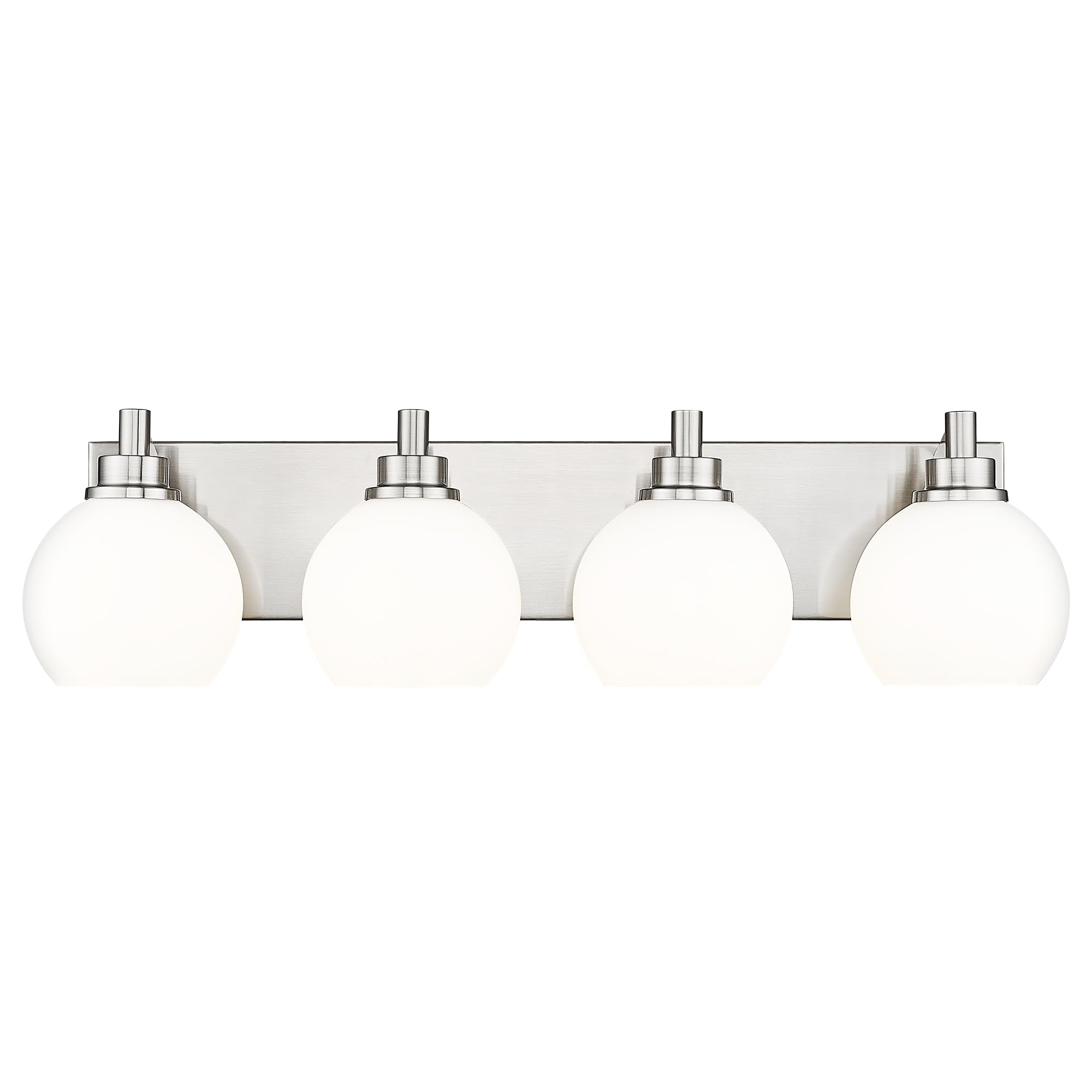 Metwet Bathroom Light Fixtures, 4 Light Brushed Nickel Vanity Light, 26 Inch Modern Wall Sconces With Globe Milk White Glass Sha