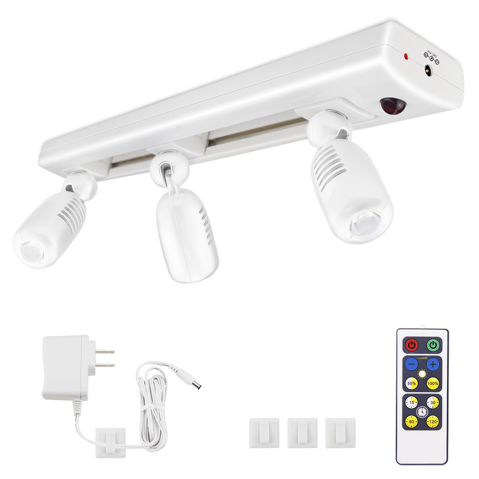 LUXSWAY LED Track Light, Dimmable Accent Spotlight with Remote, 3 Adjustable Heads, White, Model DY1830