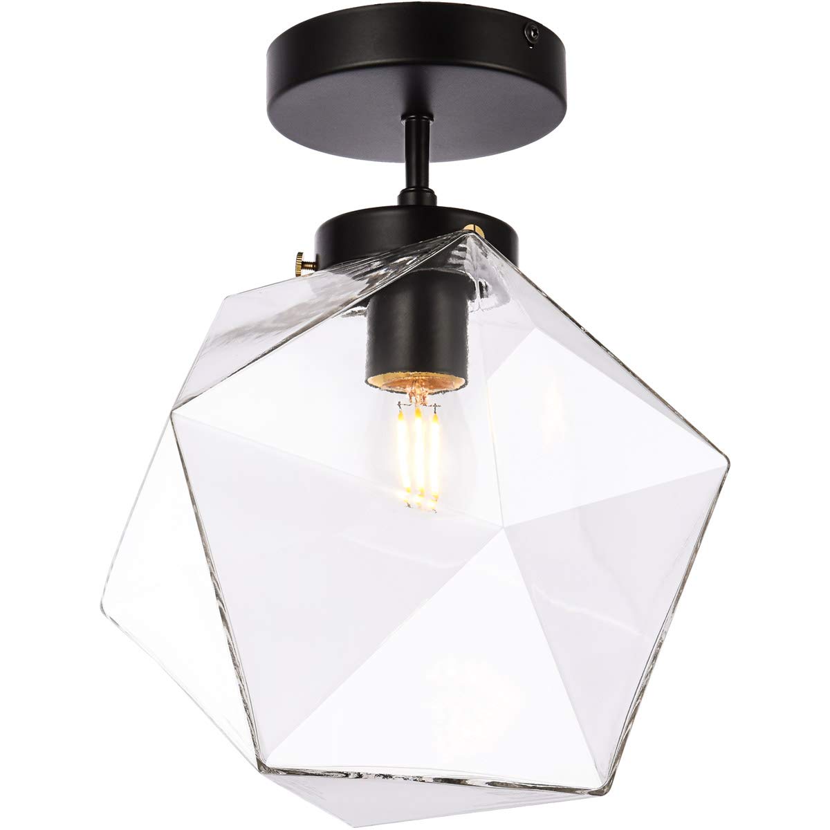 Living District Lawrence 1-Light Mid-Century Metal Flush Mount In Black/Clear