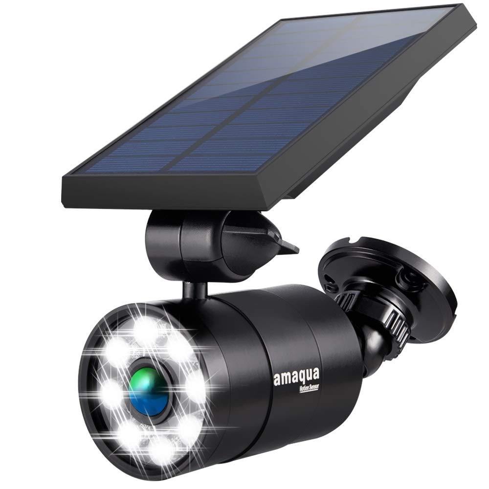 Amaqua Solar Motion Spotlight 9W, 1400 Lumen, Aluminum, Black - Outdoor Floodlight For Garden & Garage