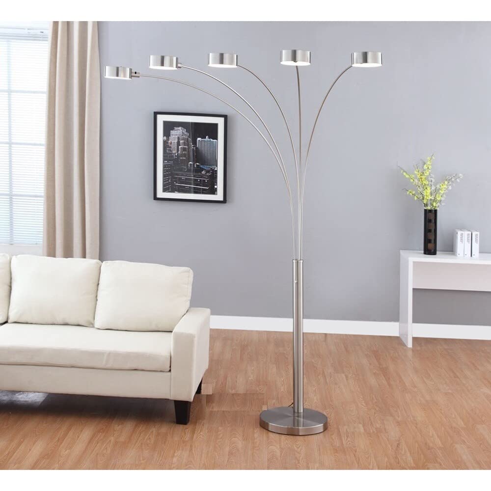 Artiva USA LED Floor Lamp, 5-Arched Design, Dimmer, 88in Brushed Steel, Model LED207901