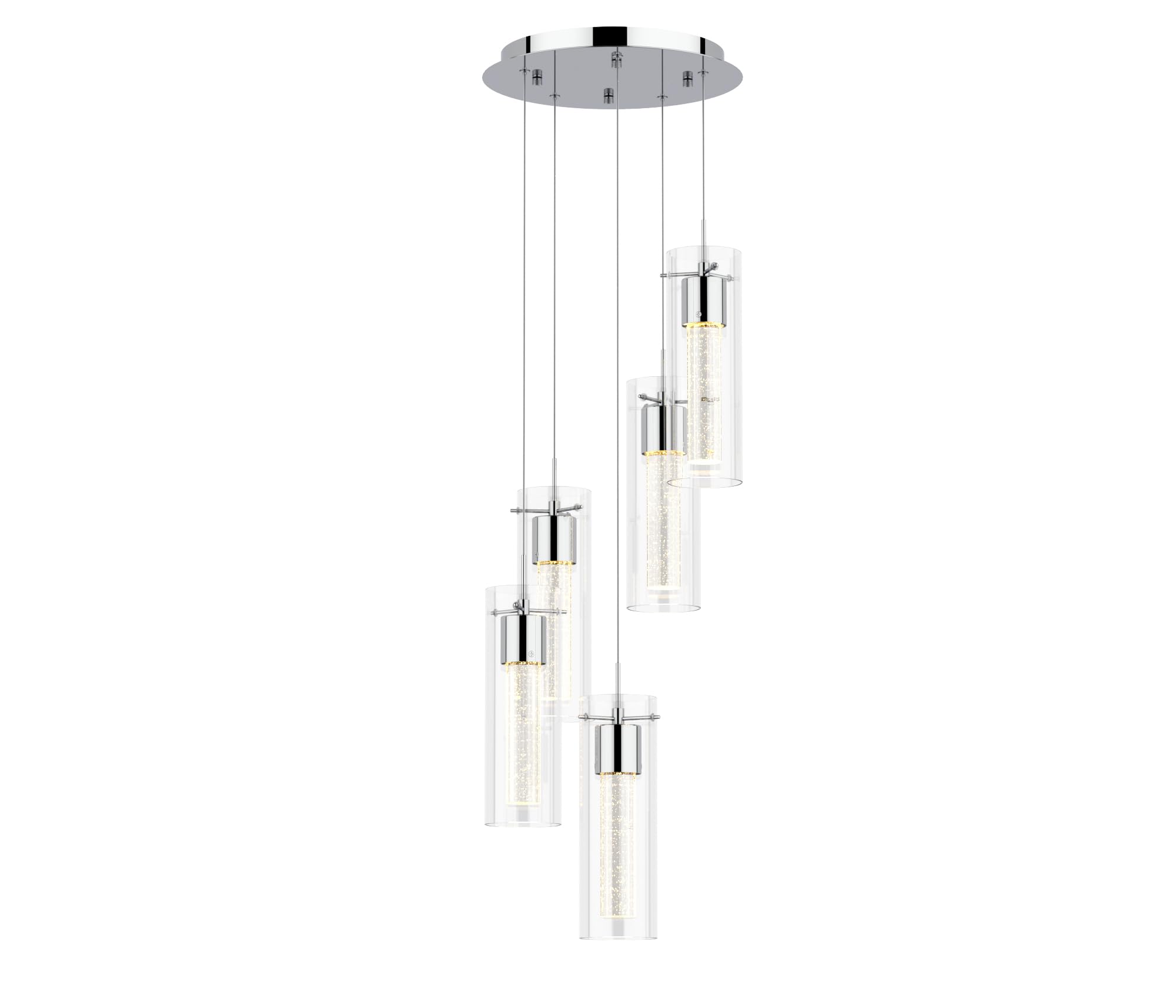 Tawson 5-Light Chandelier Pendant Ceiling Light, Integrated LED, Bubble Glass, Silver, Model 12730