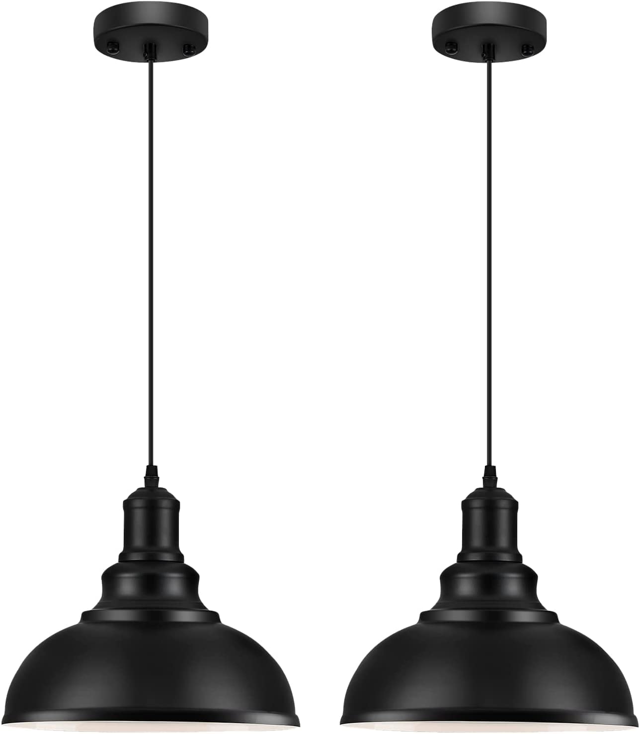 Loehinle 2Pcs Pendant Lighting, Vintage Industrial Fixtures, Black Metal Chandelier Lights, Ceiling Lamp For Kitchen Home Island Dining Room Bedroom, 11.4 Inches