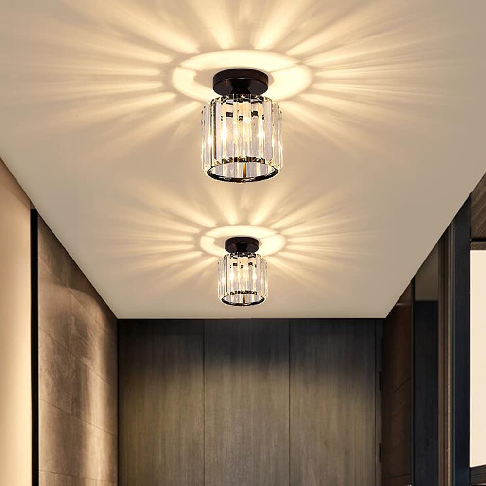 Frixchur Mini Crystal Chandelier Modern Ceiling Light Semi Flush Mount Ceiling Lighting Fixture Modern Crystal Ceiling Lamp For