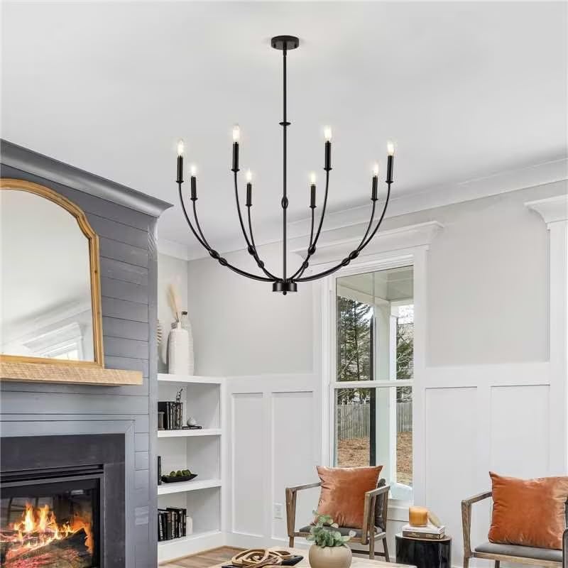 Acaner Black Chandeliers For Dining Room, 8-Light Modern Farmhouse Candle Style Chandelier, Industrial Hanging Ceiling Light Fix