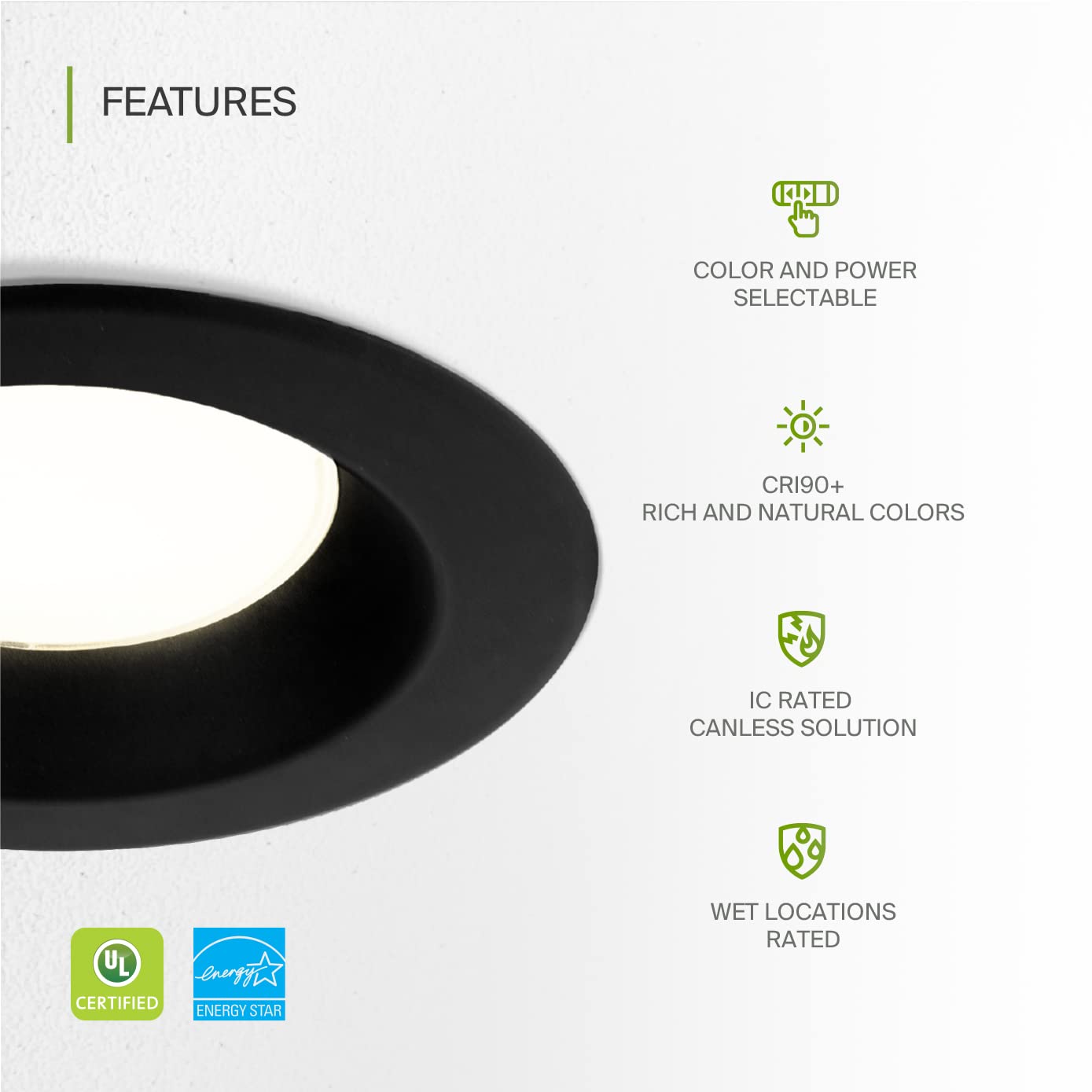 ASD 8 Inch Canless LED Downlight, Dimmable, Power Adjustable 12/20/30W, 5 Color Temps, 4 Pack, Black, Aluminum Housing
