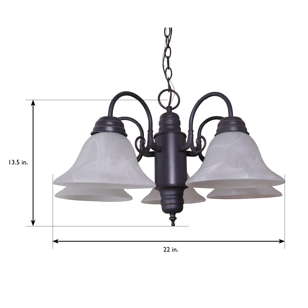 Design House 5-Light Indoor Dimmable Chandelier, Alabaster Glass Shades, Oil-Rubbed Bronze, Model 514455
