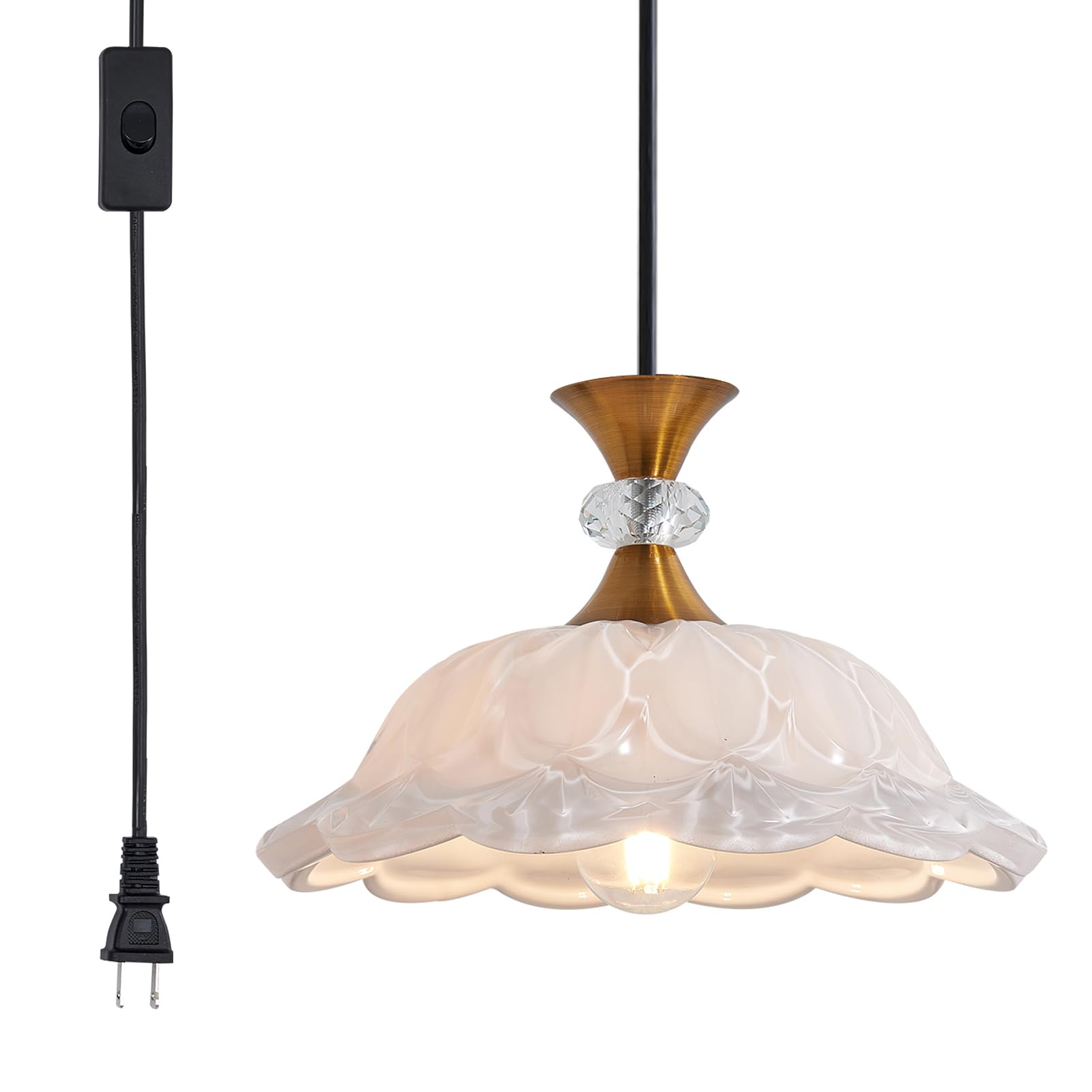 ZEYQLQZQ Plug in Gold Pendant Light Plugin Kitchen White Glass Pendant Lighting Fixtures with Cord Switch Vintage Hanging Lamp f