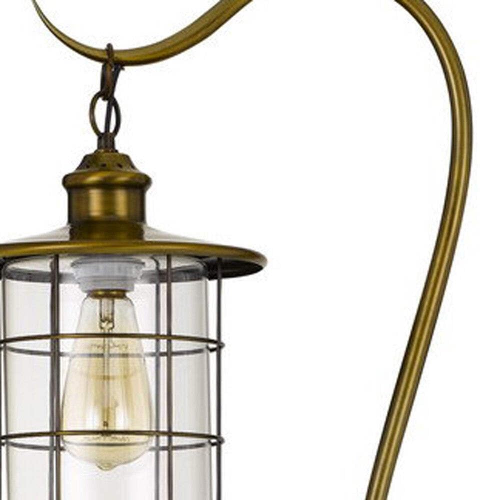 HomeRoots Traditional Shaped Floor Lamp with Bronze Glass Drum Shade, 60 in. Tall, Elegant Design